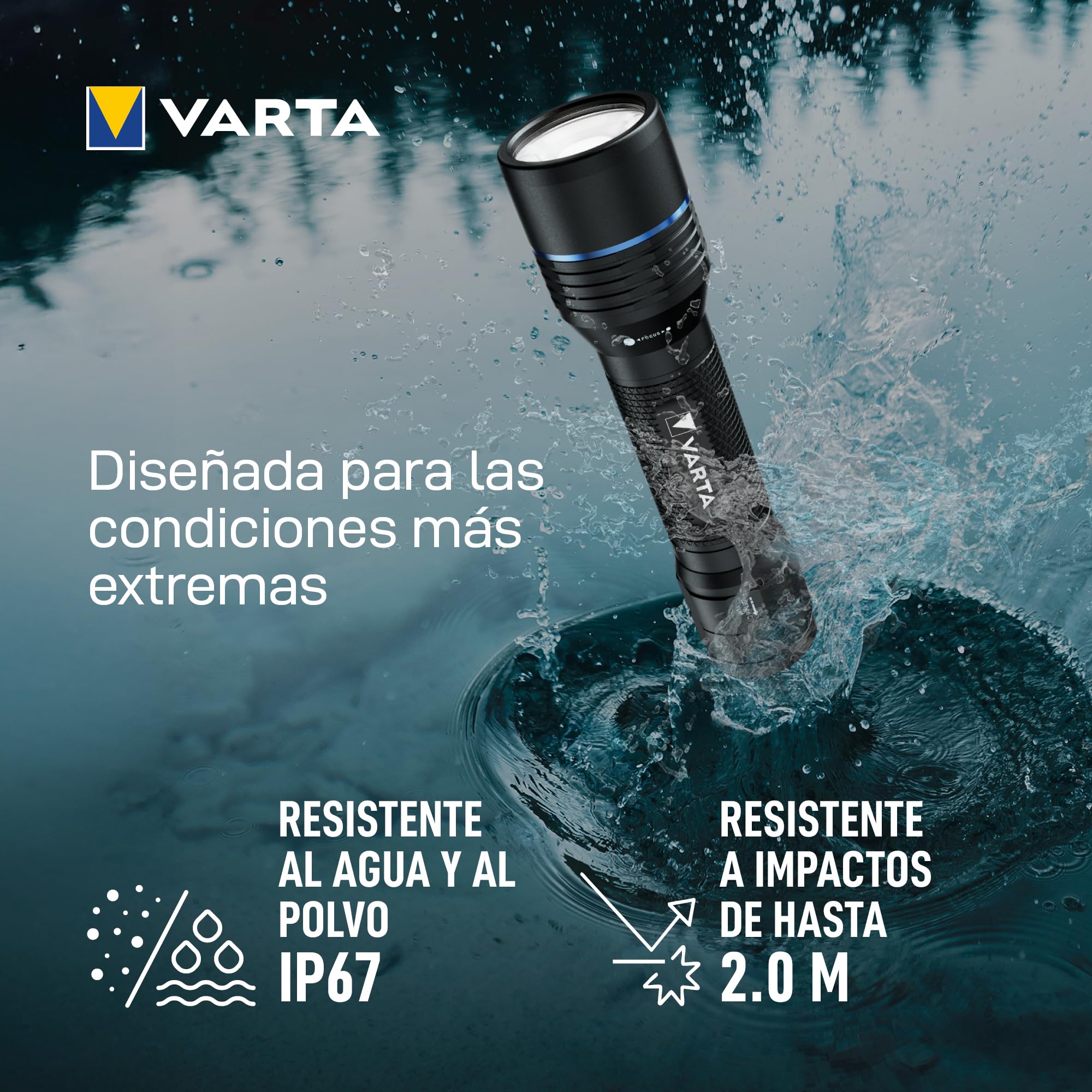 VARTA Linterna LED recargable y batería externa, Night Cutter Pro F40R, para exteriores y hogar, 2000 Lúmenes, resistente al agua IP67, aluminio de aviación, enfoque preciso y cordón | 5 modos de luz, Powerbank 5200 mAh, aluminio aeronáutico, USB C, enfoq