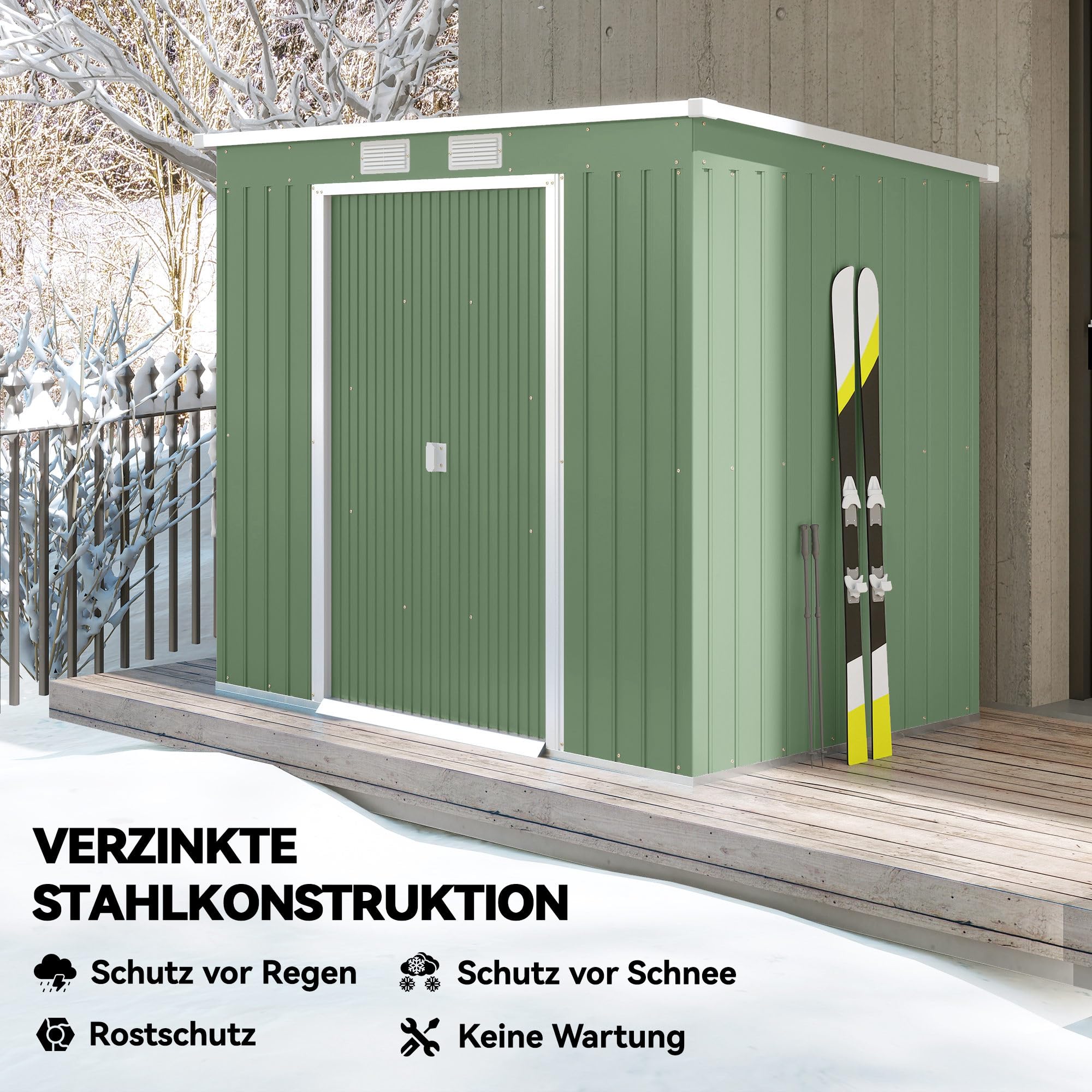 Outsunny Domek na narzędzia 2,42 m², domek ogrodowy z oknem wentylacyjnym, drzwiami przesuwnymi, fundamentem, 213 x 130 x 159/172 cm, szopa na narzędzia ze stali ocynkowanej, odporna na warunki