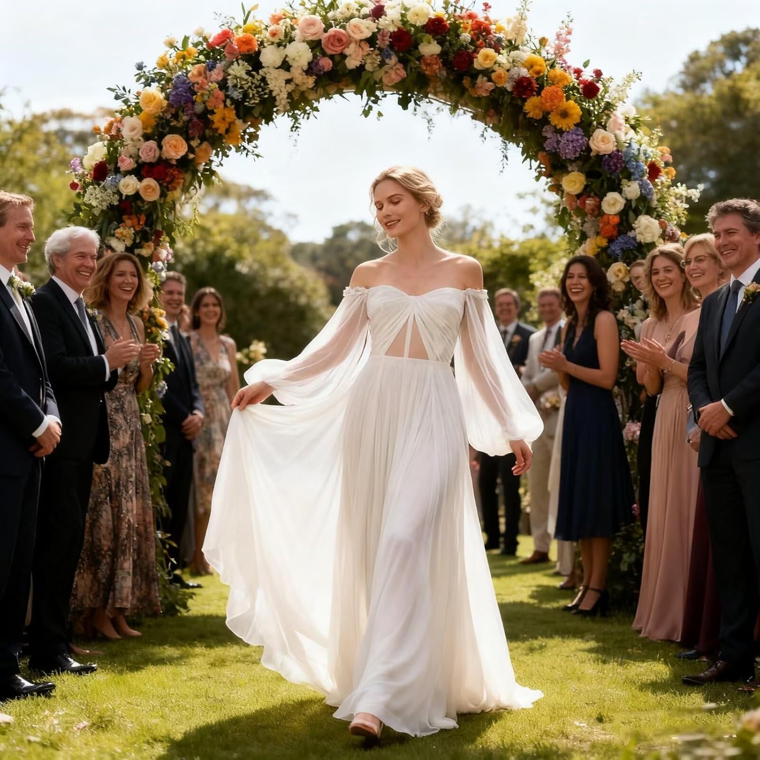 Long Sleeve Tulle Wedding Dress for Bride Puffy Sleeve Prom Dress Ball Gown Formal Evening Gowns with Slit