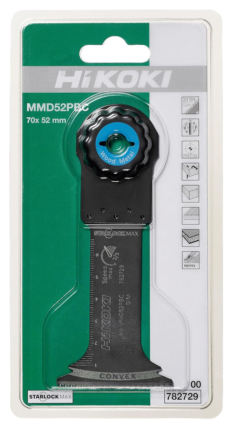 HiKOKI 0078-2729 Multi-Tool Blade MMD52PBC Starlock Max Blade Width 2.0 x 2.8 inches (52 mm) x 2.8 inches (70 mm) Replacement Blade for Wood and Metal