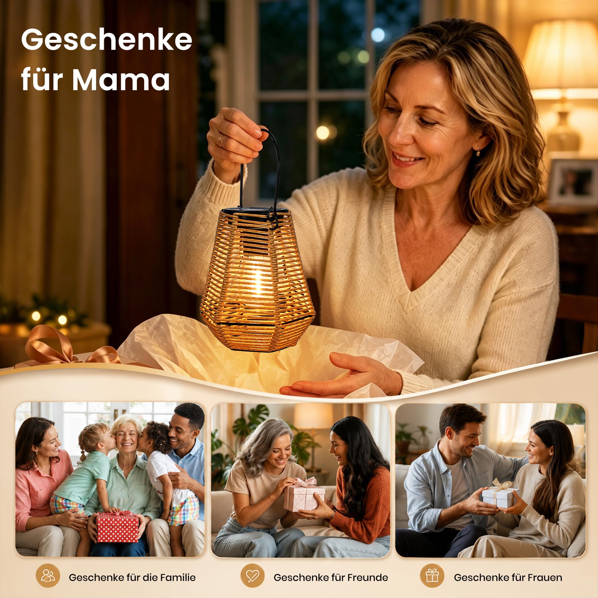 GIGALUMI Solarlampen für außen Hängend,2 Stück Rattan Solar Laternen für draußen, IP44 Wasserdicht Gartendeko für draußen Wetterfest, Handgestrickte Laternen für Patio,Terrasse,Hof, Sechseckig