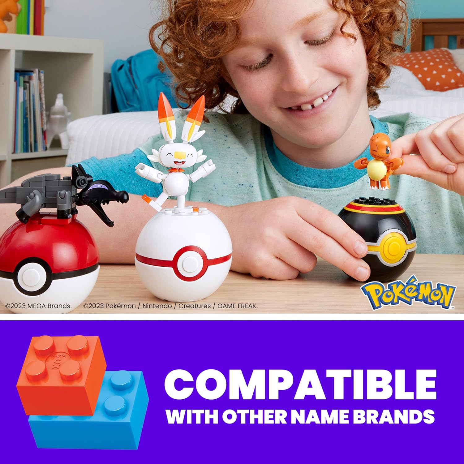MEGA Pokémon Building Toys Set Fire-Type Trainer Team with 105 Pieces, 4 Poseable Character, 2 Inches Tall, for Kids