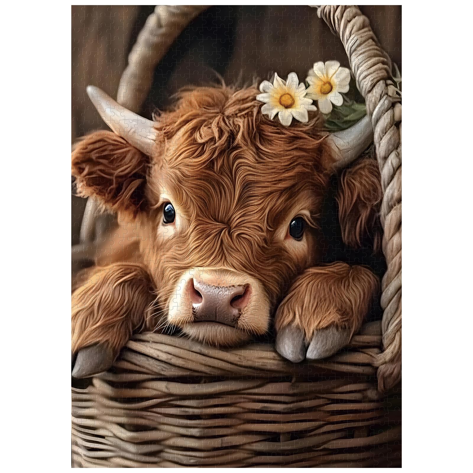 Great Jigsaw Puzzles for Adults 1000 Pieces Highland Cow Wooden Challenging Puzzles Gift for Friends Family Home Decoration Puzzle