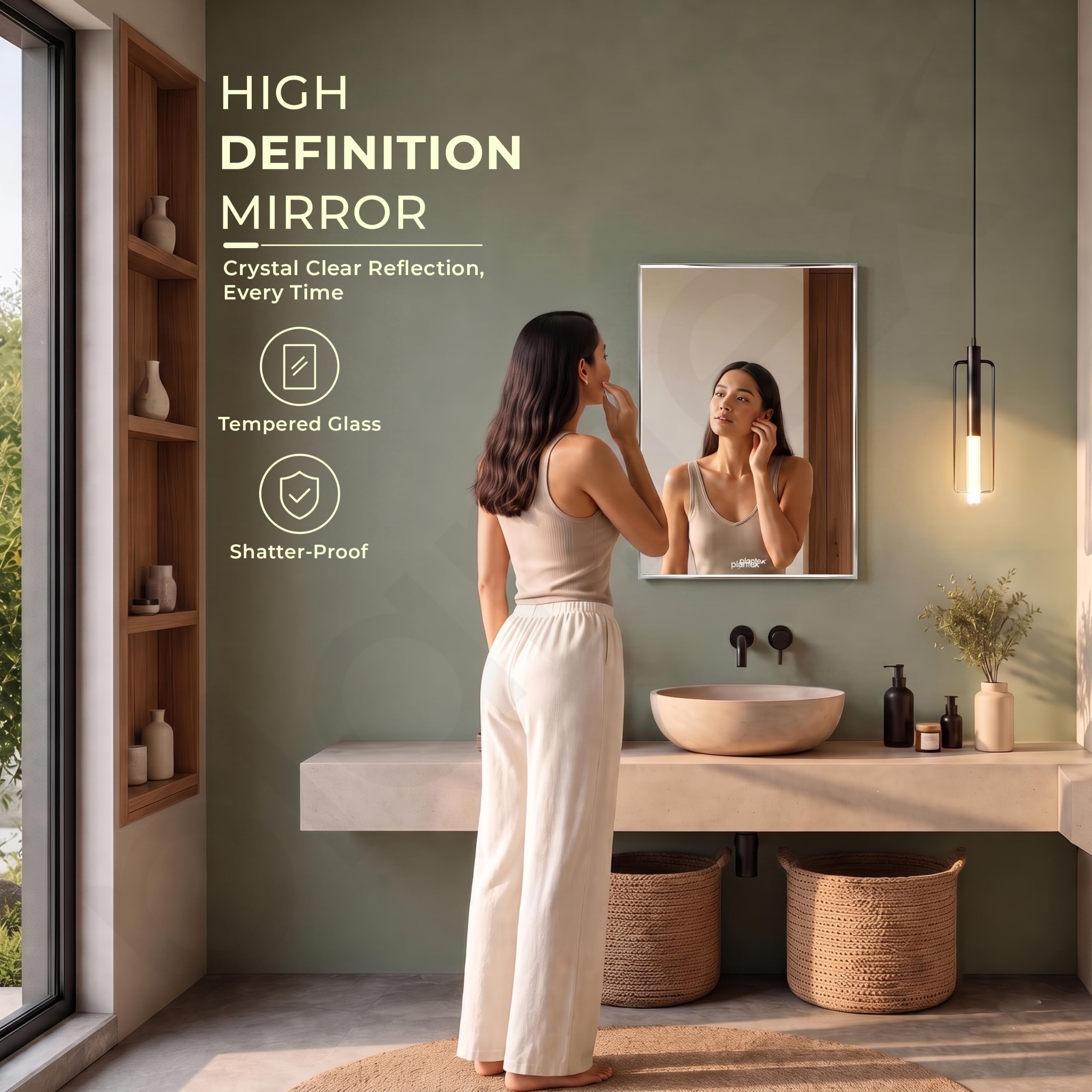 Plantex Frameless Rectangle Mirror for Wall/Mirror with Beveled Smooth Edges for Bathroom/Dressing Room/Living Room/Bedroom/Entryway - (18x12 Inch) 1