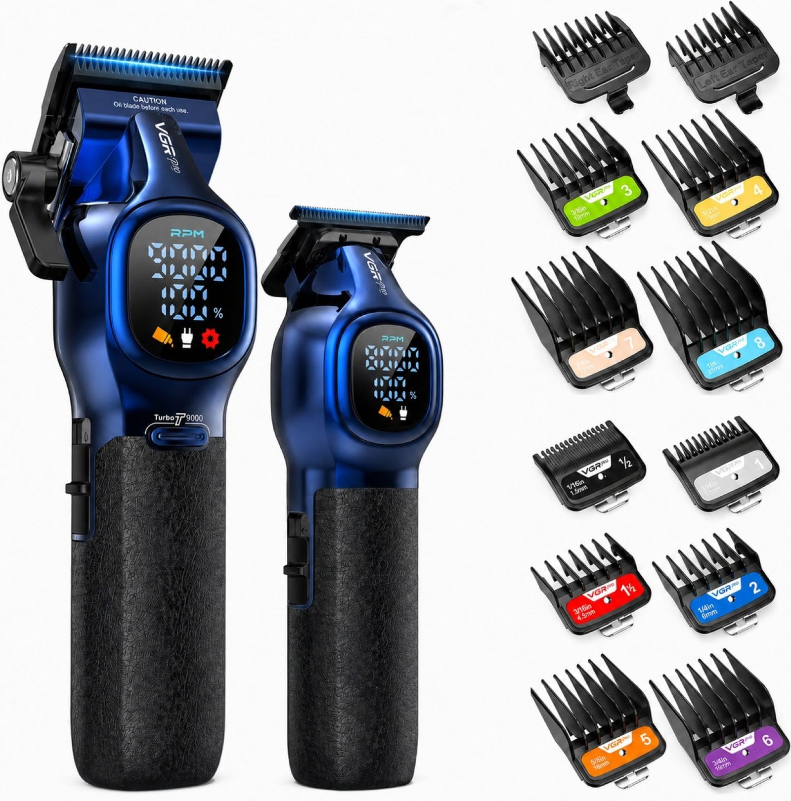 VGRPRO tagliacapelli uomo professionale e trimmer con kit pettini guida colorati, cordless 9000 RPM kit da barbiere con custodia