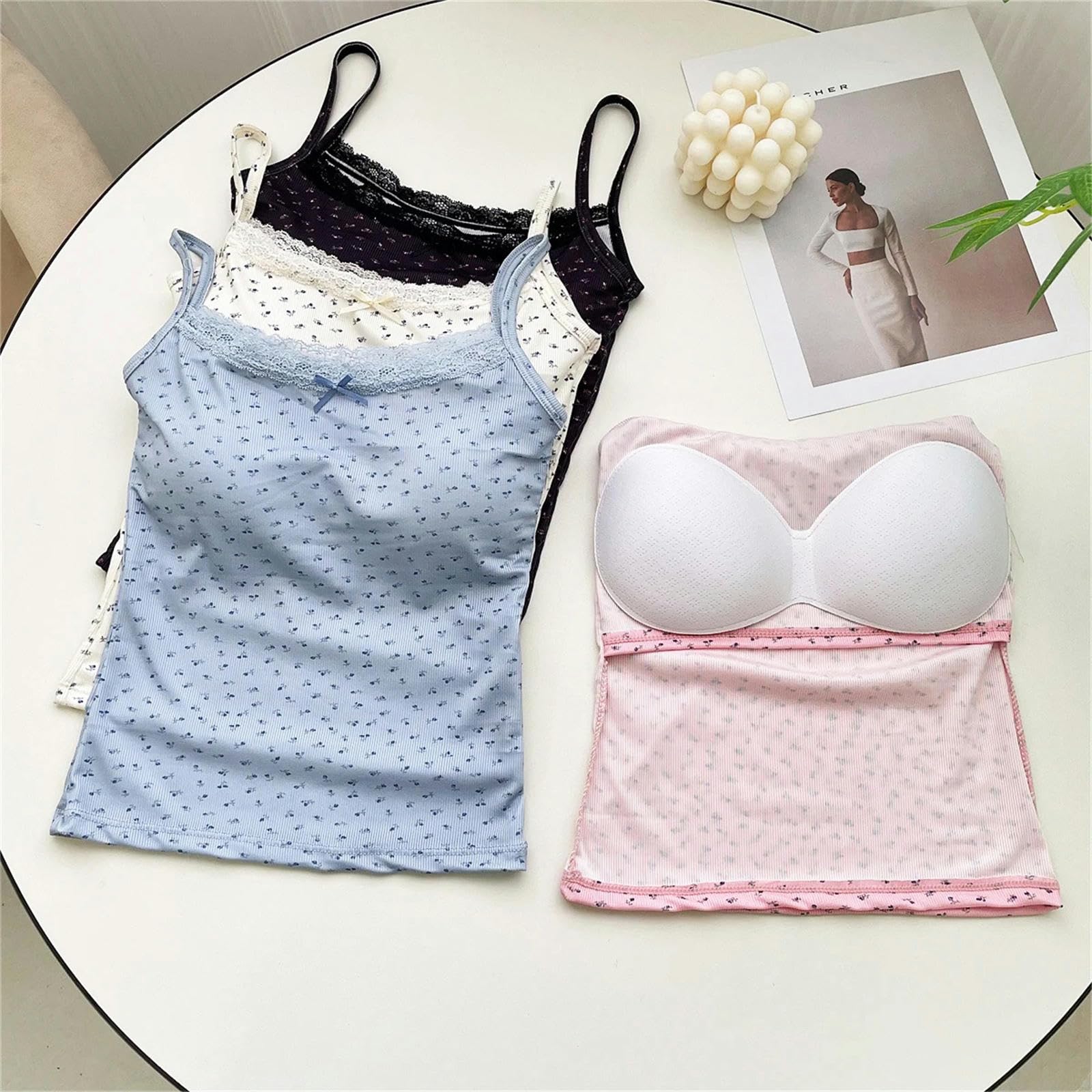 débardeur Femme Lace Flower Print Camisole Elegant Slim Fit Top Vest Sexy Vêtements pour Femmes-Blanc-Une Taille （40kg-70kg）