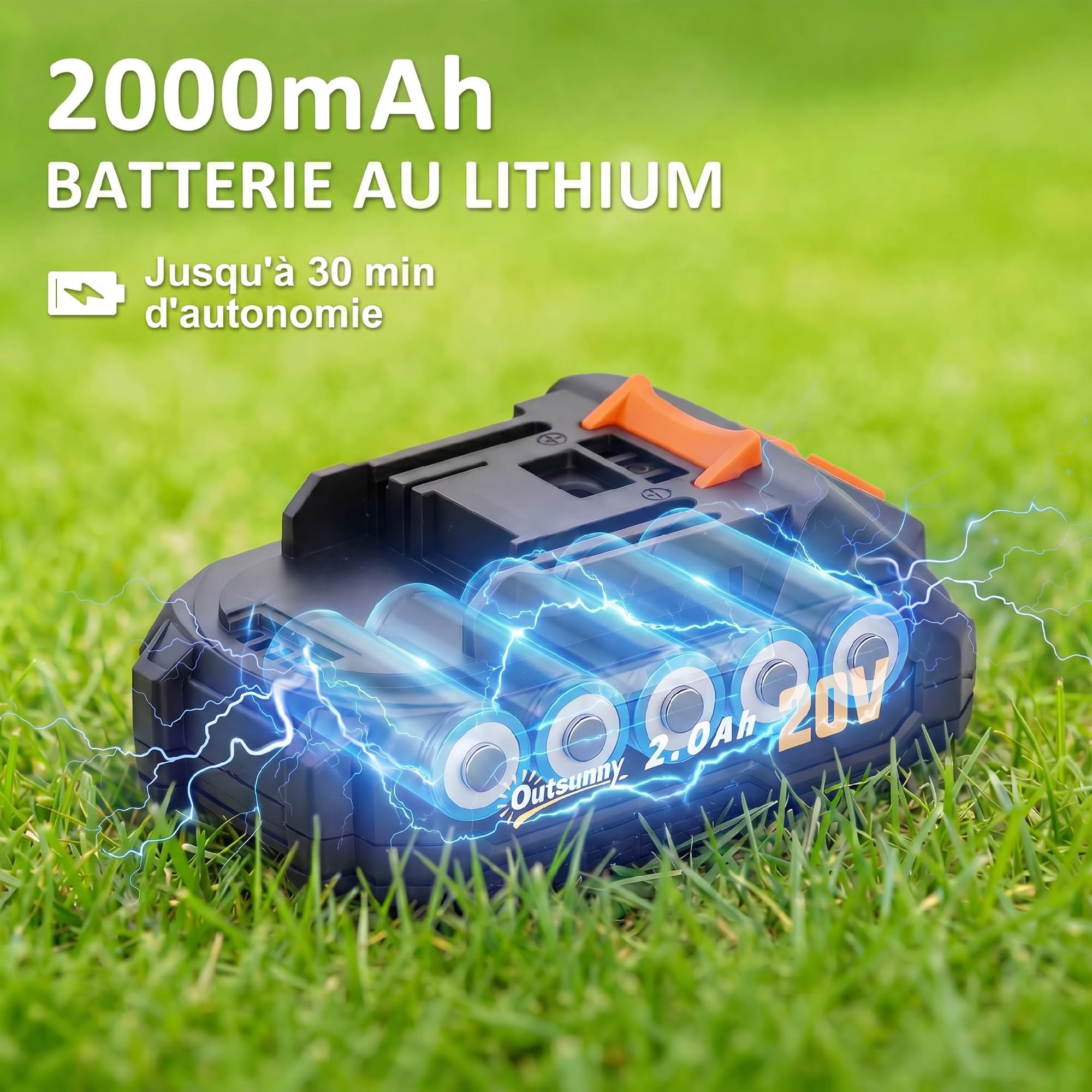 Outsunny Taille-Haies Électrique 100 W, Batterie 2,0 Ah, Lame 51 cm, Orange