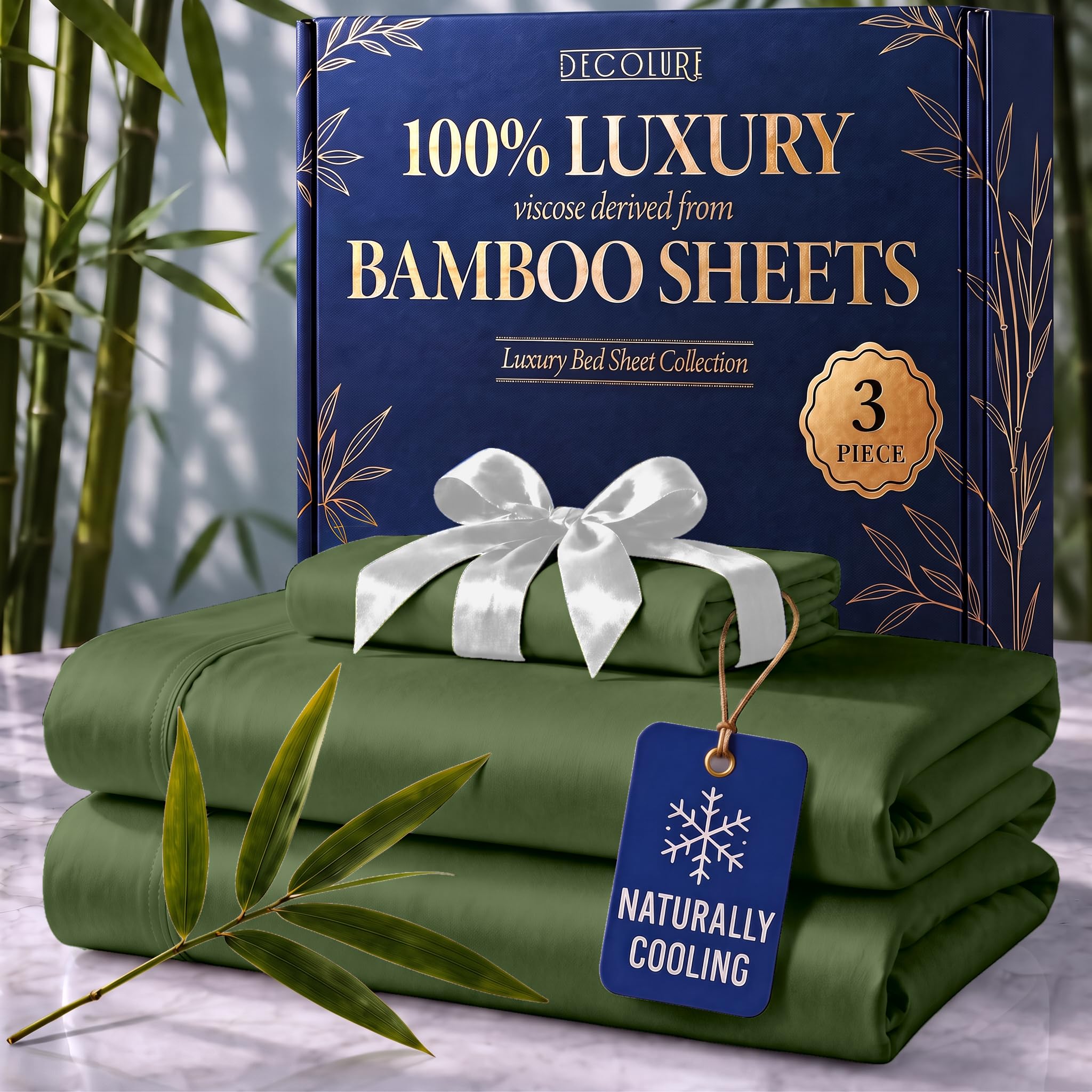 DECOLURE 100% Viscose Derived from Bamboo Sheets Twin Size, Luxury 3 Pc Set