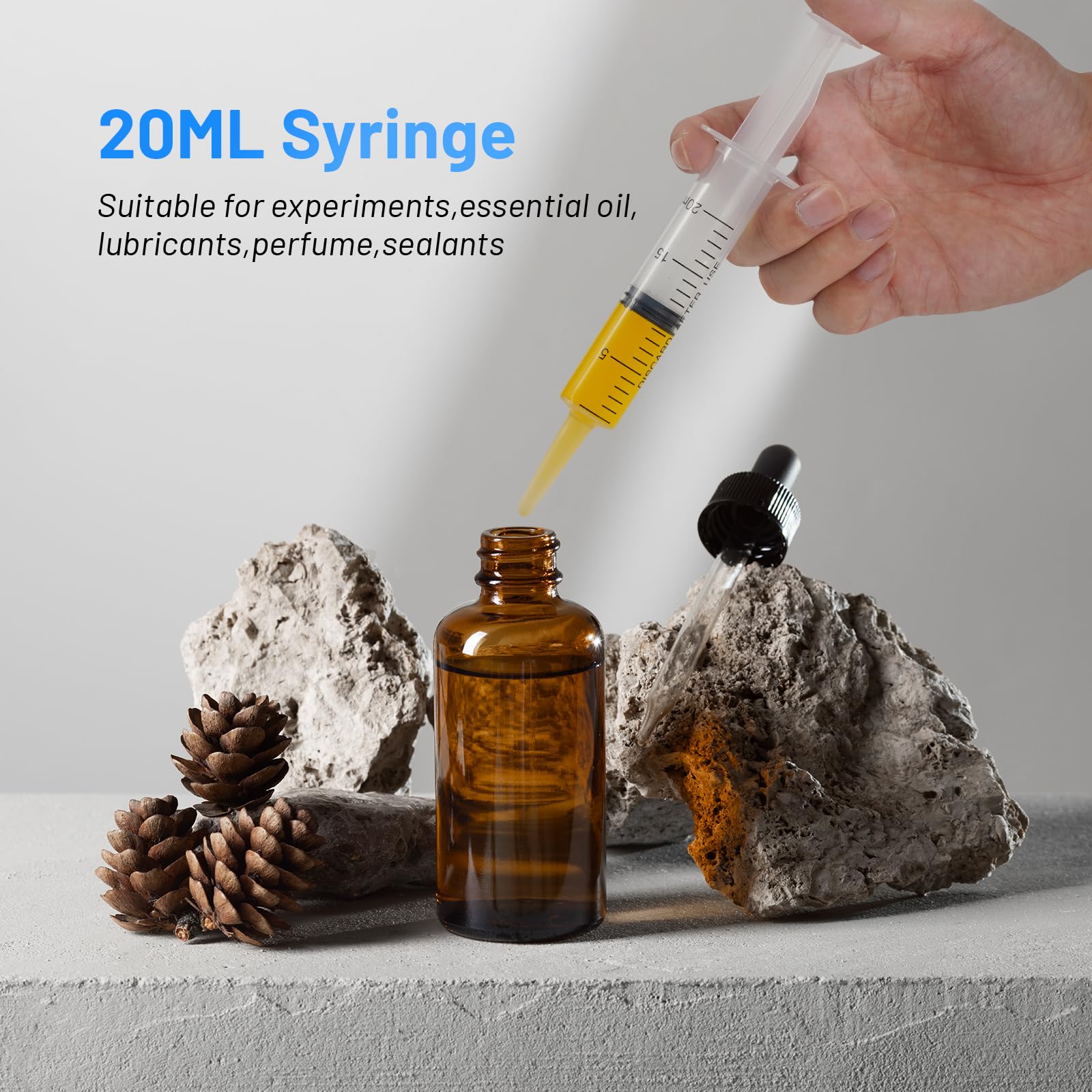 Jeringa de plástico de 20 ml con tapa, jeringas grandes sin aguja para líquidos, laboratorios científicos, medición, alimentación de mascotas, relleno de tinta, aplicador de aceite o pegamento,