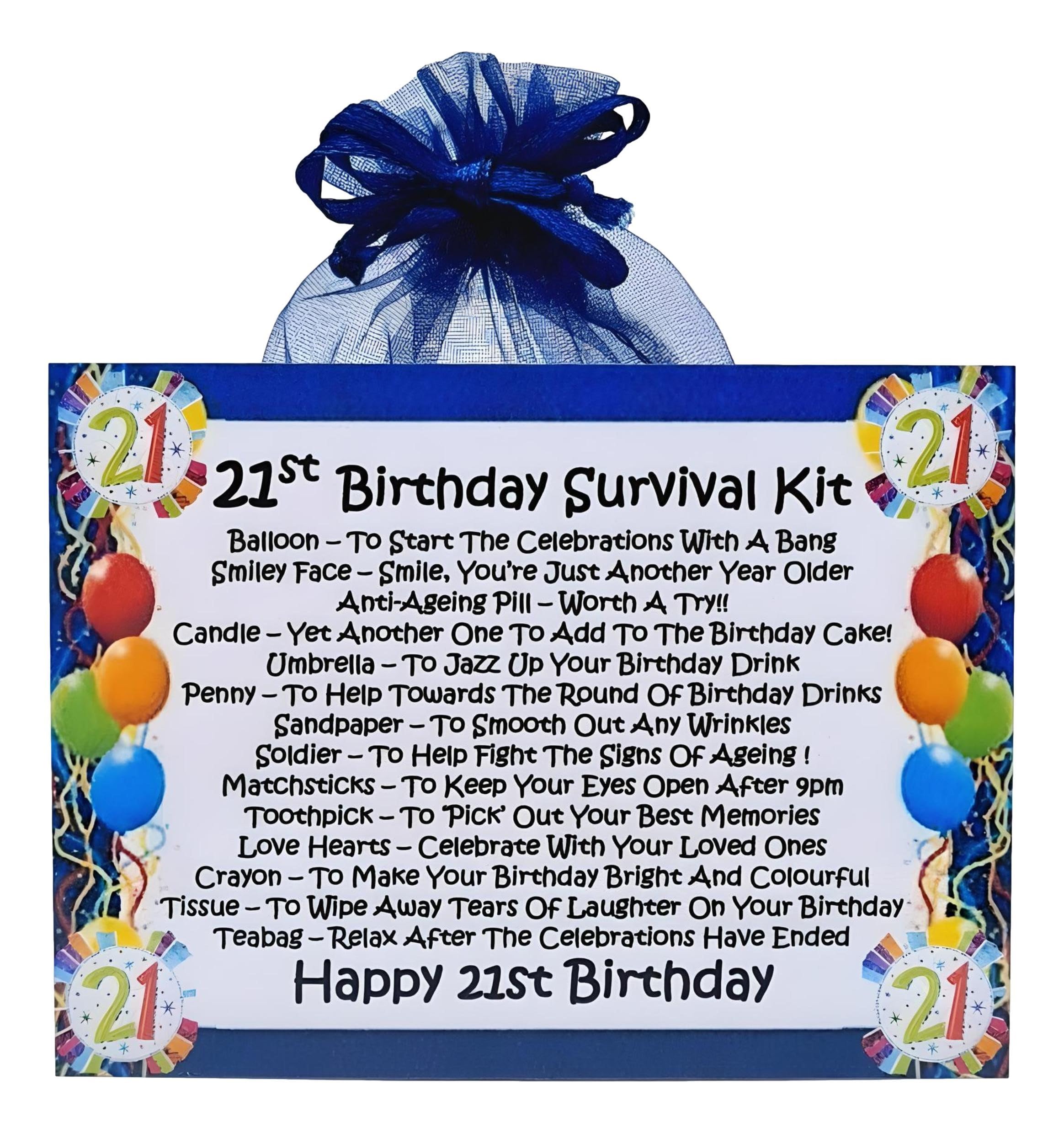 21st Birthday Survival Kit ~ (Blue) ~ Unique Sentimental Novelty Gift & Greetings Card | Happy Birthday | 21st Birthday Gift | Personalised Keepsake