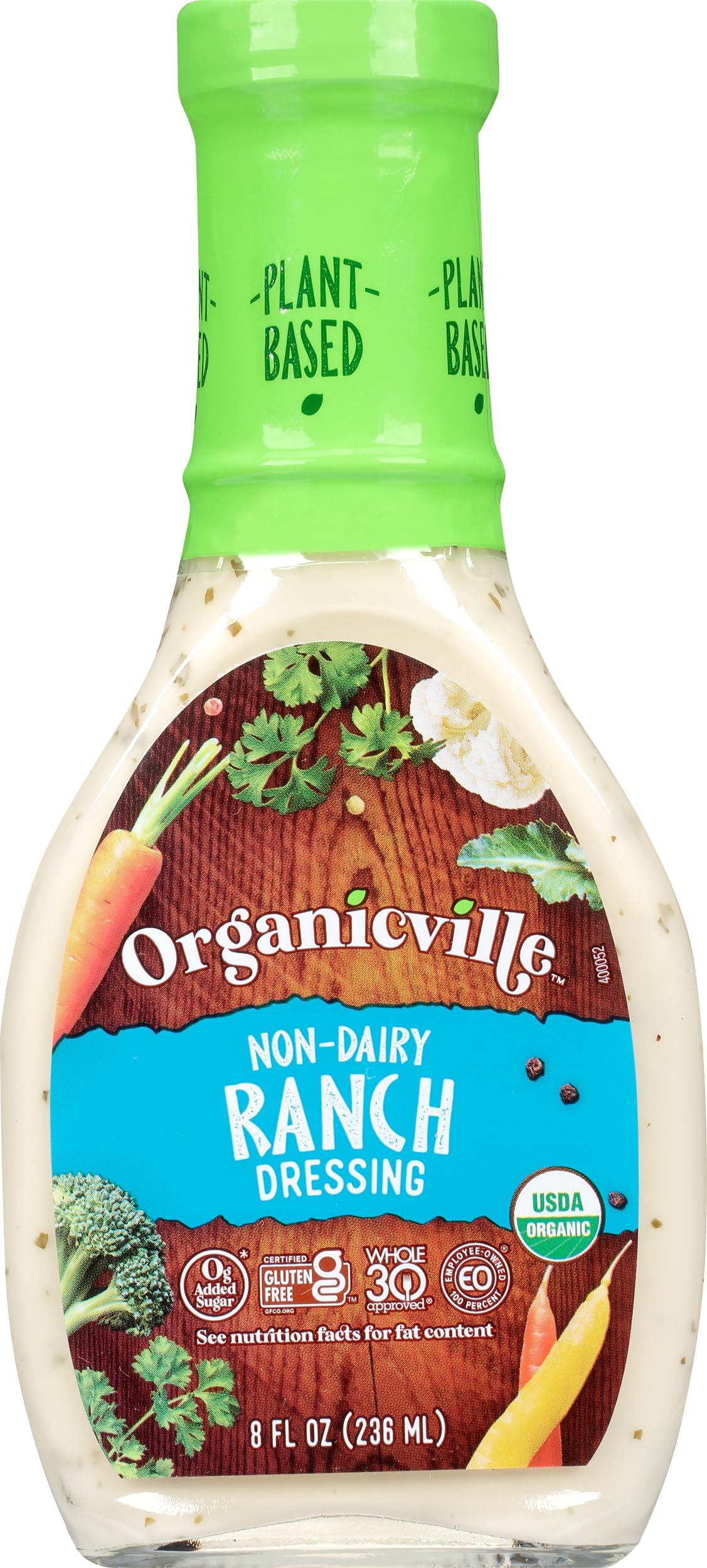 Amazon.com : Organicville Dairy Free Ranch Dressing - Creamy, Plant Based  Ranch, Gluten Free Ranch Dressing, USDA Organic, Non-GMO, Whole 30, Paleo,  0g Added Sugar, Gluten Free, Vegan Salad Dressing - 8