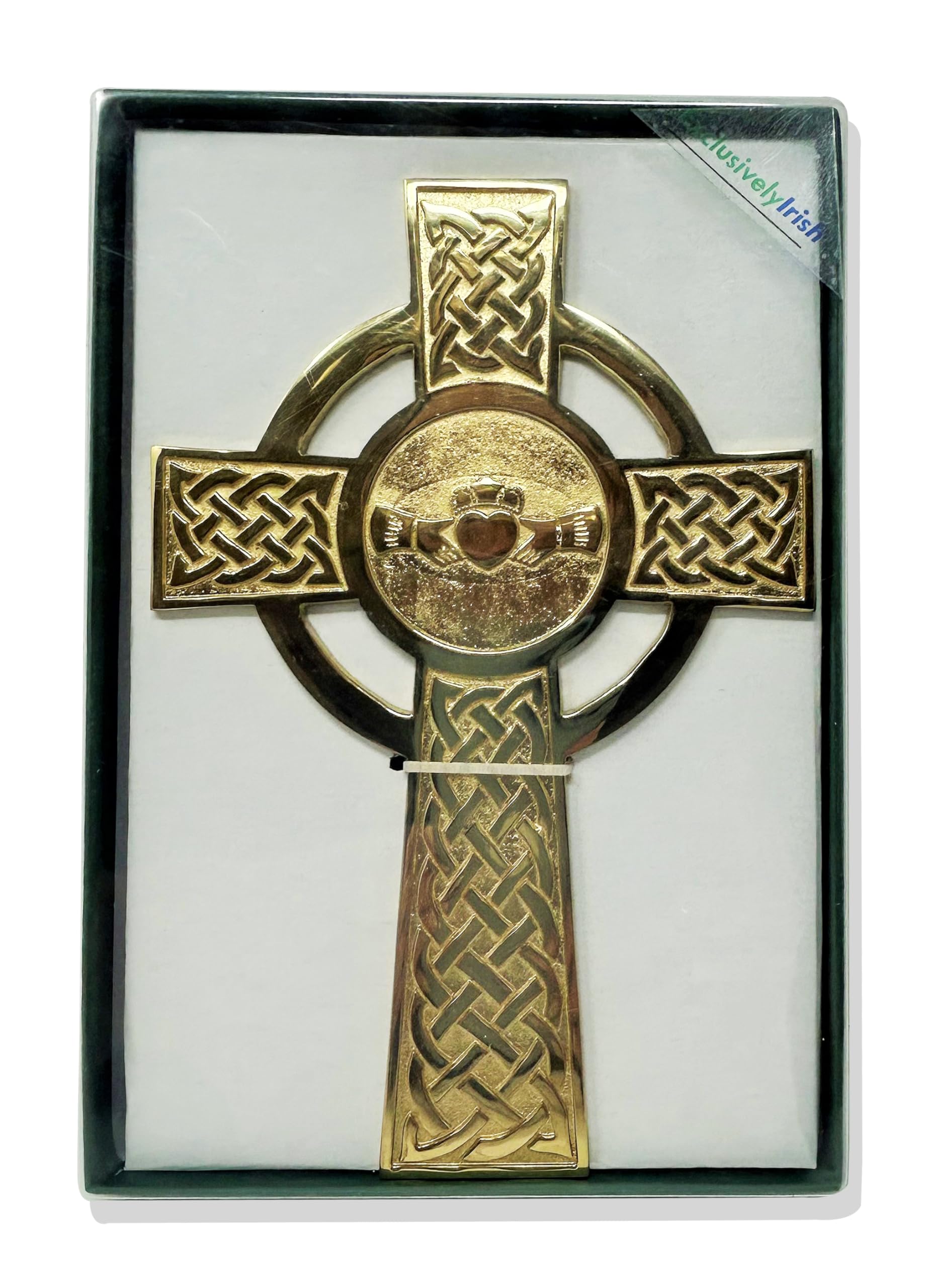 Exclusively Irish Claddagh krzyż wiszący dekoracja irlandzki krzyż celtycki prezent do domu, na ślub (mosiądz, 12,7 x 19,6 x 0,8 cm)