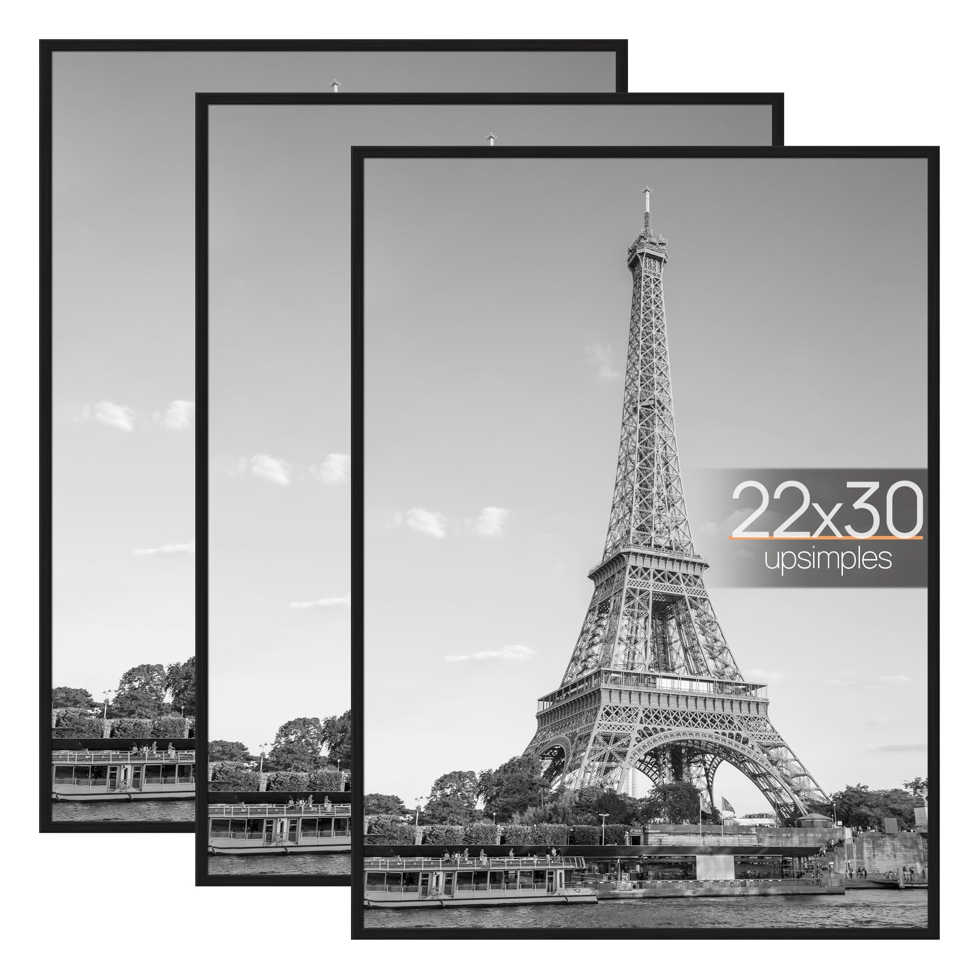 upsimples 22x30 Poster Frame, Easy Slide-In Assembly, Black, 3 Pack