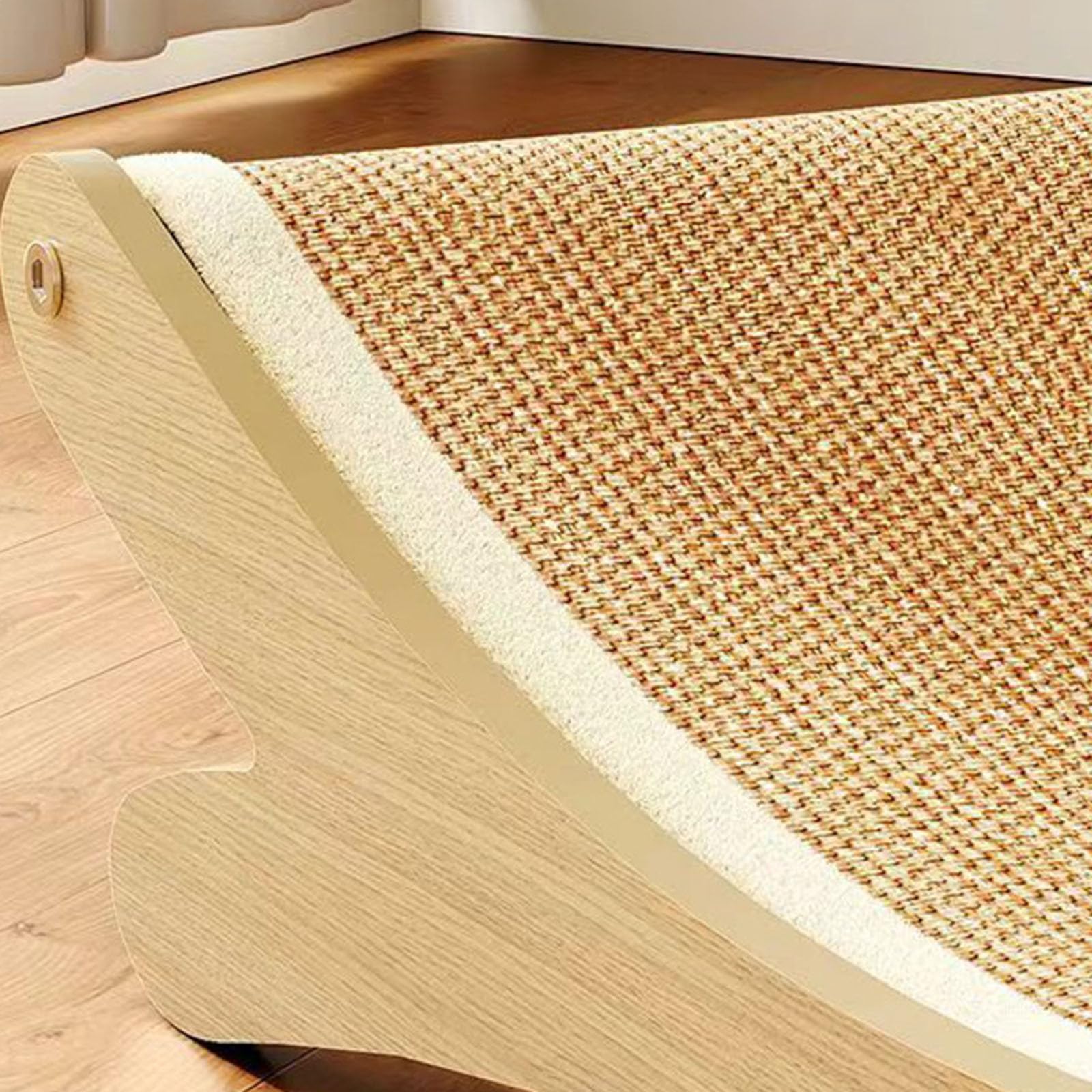 Lit 2-en-1 en sisal pour chat avec griffoir pour chats de grande taille - Hamac avec coussin en sisal, meuble en bois pour chat pour griffer et se reposer (Khaki 1 pièce)