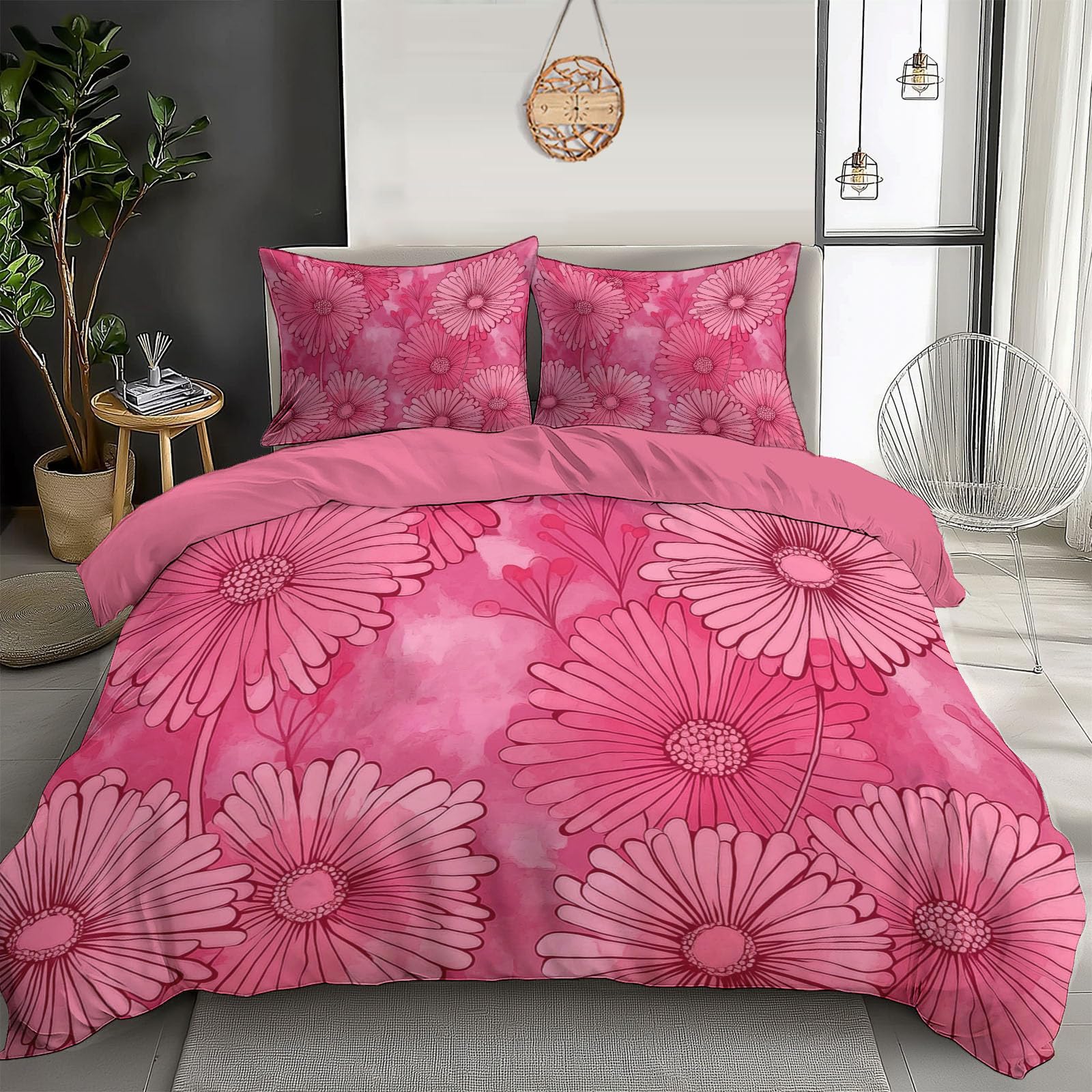 Housse de couette 240x220 rose batik daisy ensemble de literie 3D