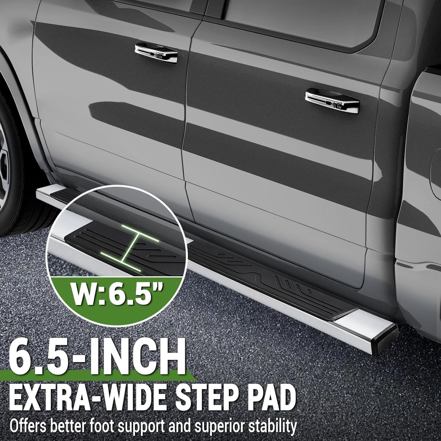 Running Boards Crew Cab for 2009 2010 2011 2012 2013 2014 2015 2016 2017 2018 Dodge Ram 1500 6.5 Inches Ridge Pattern Side Steps Bars for Truck, Mirror Stainless Steel