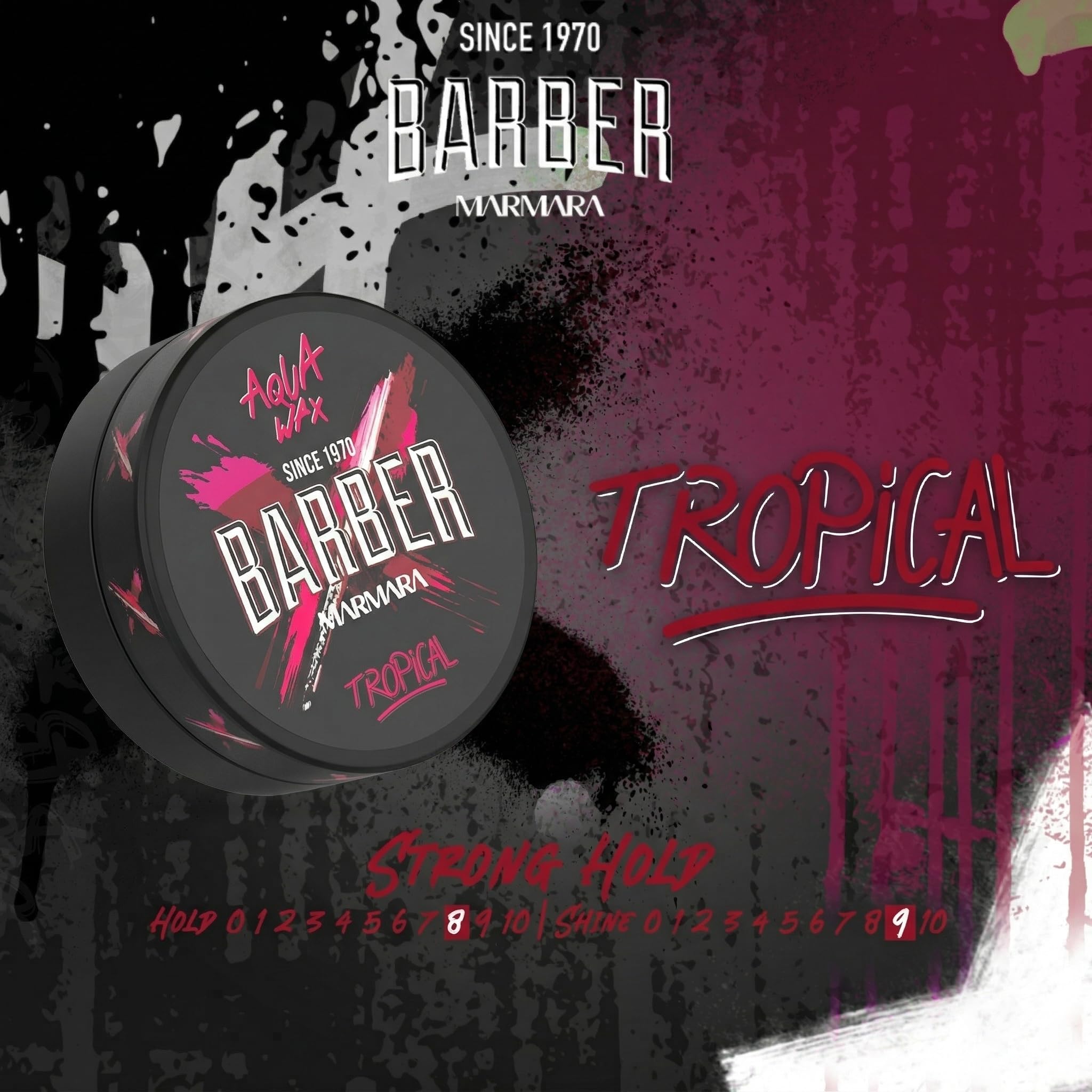 Barber Marmara Aqua Wax Strong Hold High Shine Tropical Scent 150ml | Water-Based Hair Styling Wax that Adds Volume and Control. Easy Wash Formula Suitable for All Hair Types.