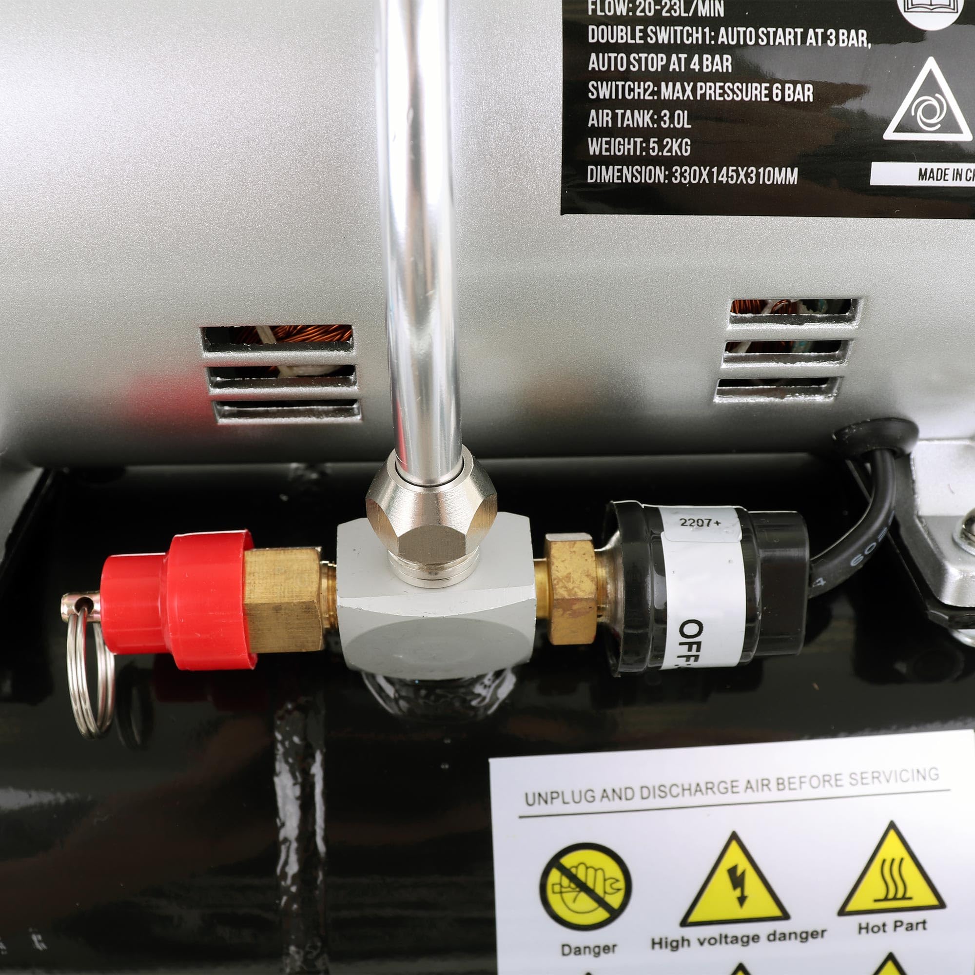 TC TECHNIC - Kompresor do aerografu - Air Compressor - do modelarstwa, z butlą o pojemności 3 l, gwintem 1/8", napięciem 230 V, przepływem 23 l/min, filtrem i regulatorem ciśnienia - AS-189