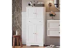 Rovaurx Tall Bathroom Storage Cabinet with Adjustable Shelf and Drawer