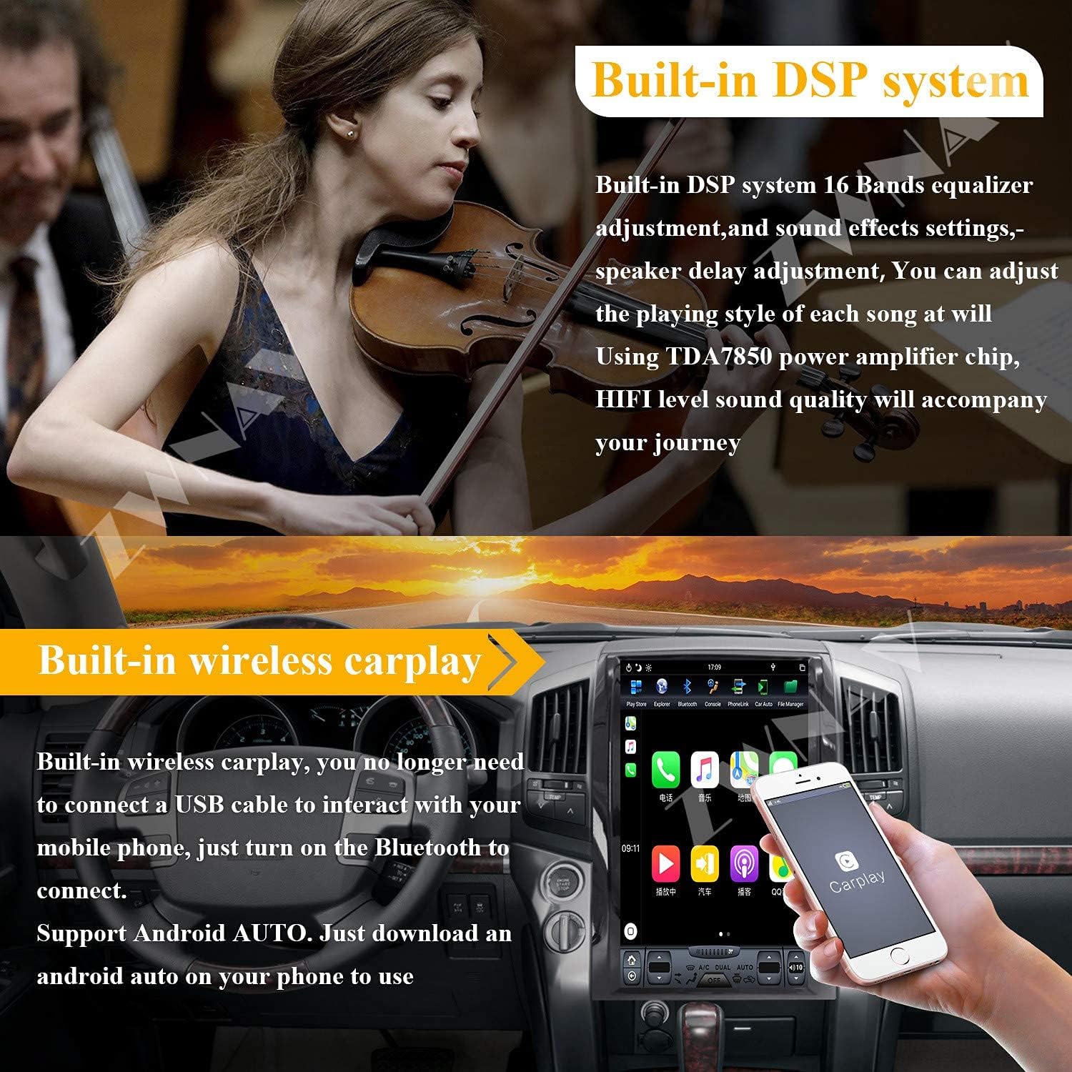 Screen showing the built-in DSP system with equalizer and sound field adjustments.