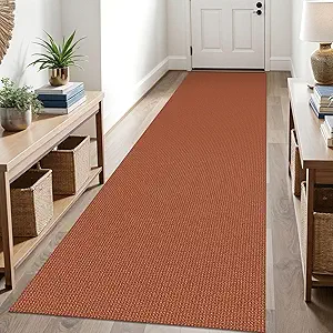 KOZYFLY Runners for Hallways 3x10 ft Washable Kitchen Runner Non Slip Rubber Backed Hallway Rugs Cotton Entryway Runner Rug Floor Carpet for Indoor Hall, Backdoor, Kitchen, Orange/Tan