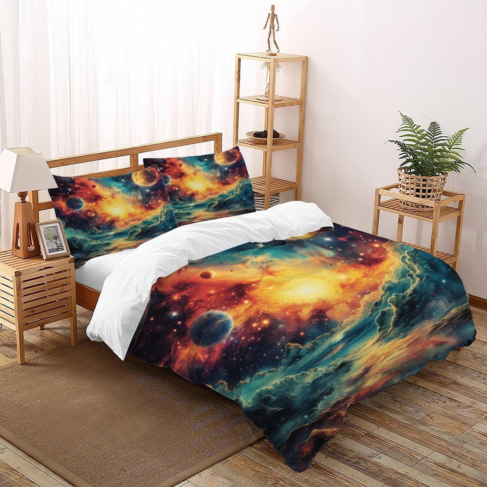 Housse de couette fermeture éclair microfibre douce parure lit 260x220cm motif planète