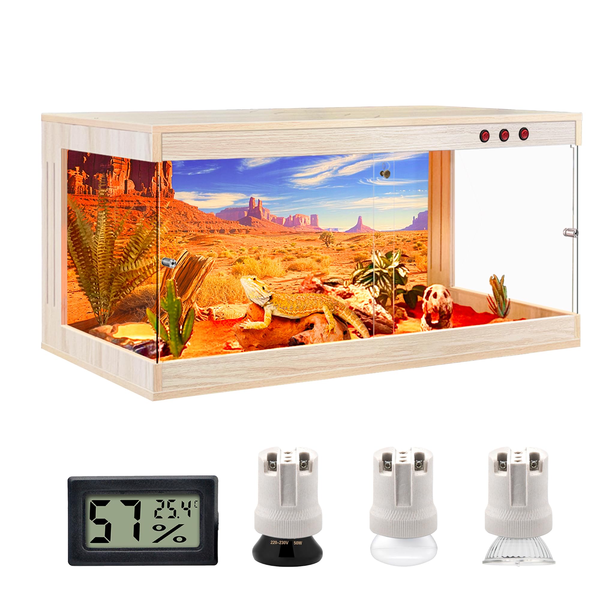 Royxen Reptile Enclosure, Tempered Glass Reptile Tank with Wooden Top and Lockable Design,Bearded Dragon Tank for Lizard Gecko Tortoise Snake Habitat (Oak, 65 Gallons,40" Length)