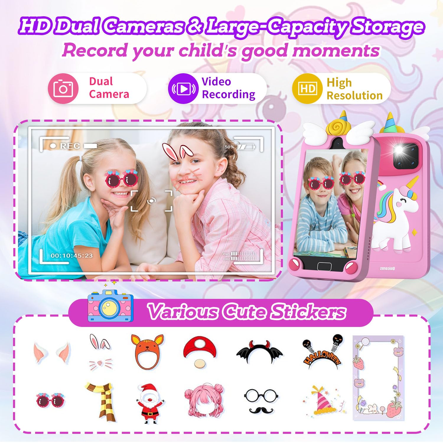 Teléfono inteligente para niños para niñas, teléfono celular de doble cámara con pantalla táctil de 4.0 pulgadas, juguetes educativos de aprendizaje preescolar, regalos de cumpleaños para edades de 3 4