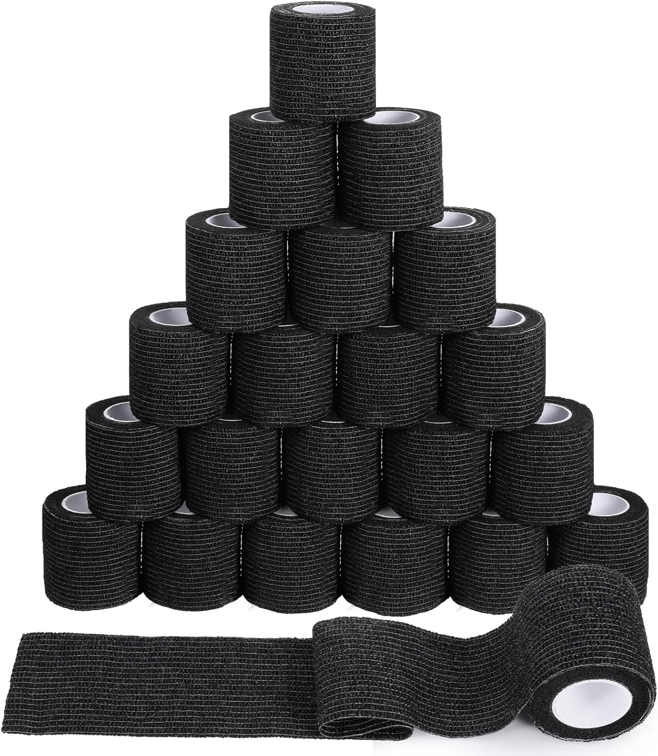 108 Rolls Self Adhesive Bandages, 2” x 5 Yards Black Cohesive Bandage Wraps, Elastic Breathable Athletic Tape, Flexible Self Adherent Bandage Rolls, for Ankle, Wrist Sprains, Sports & Pets