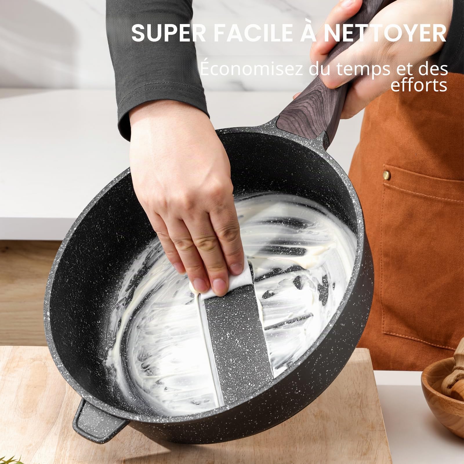 Kordisen Poêle à Frire Profonde Antiadhésive avec Couvercle, Grande Poêle Induction 30 cm, Saine et Non Toxique, Sans PFOA