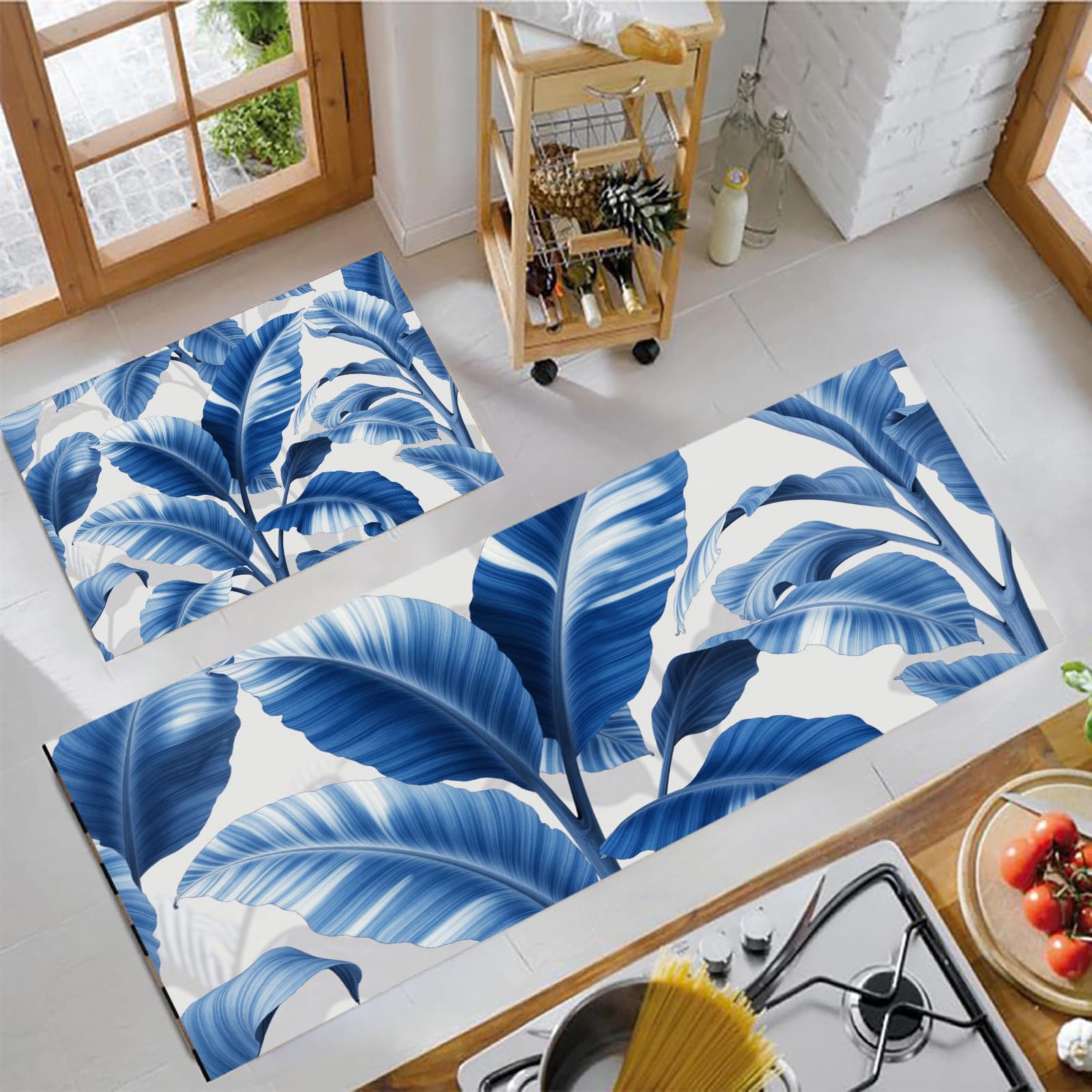 Tapis de cuisine antidérapants contre les glissades lot de deux pièces bleu
