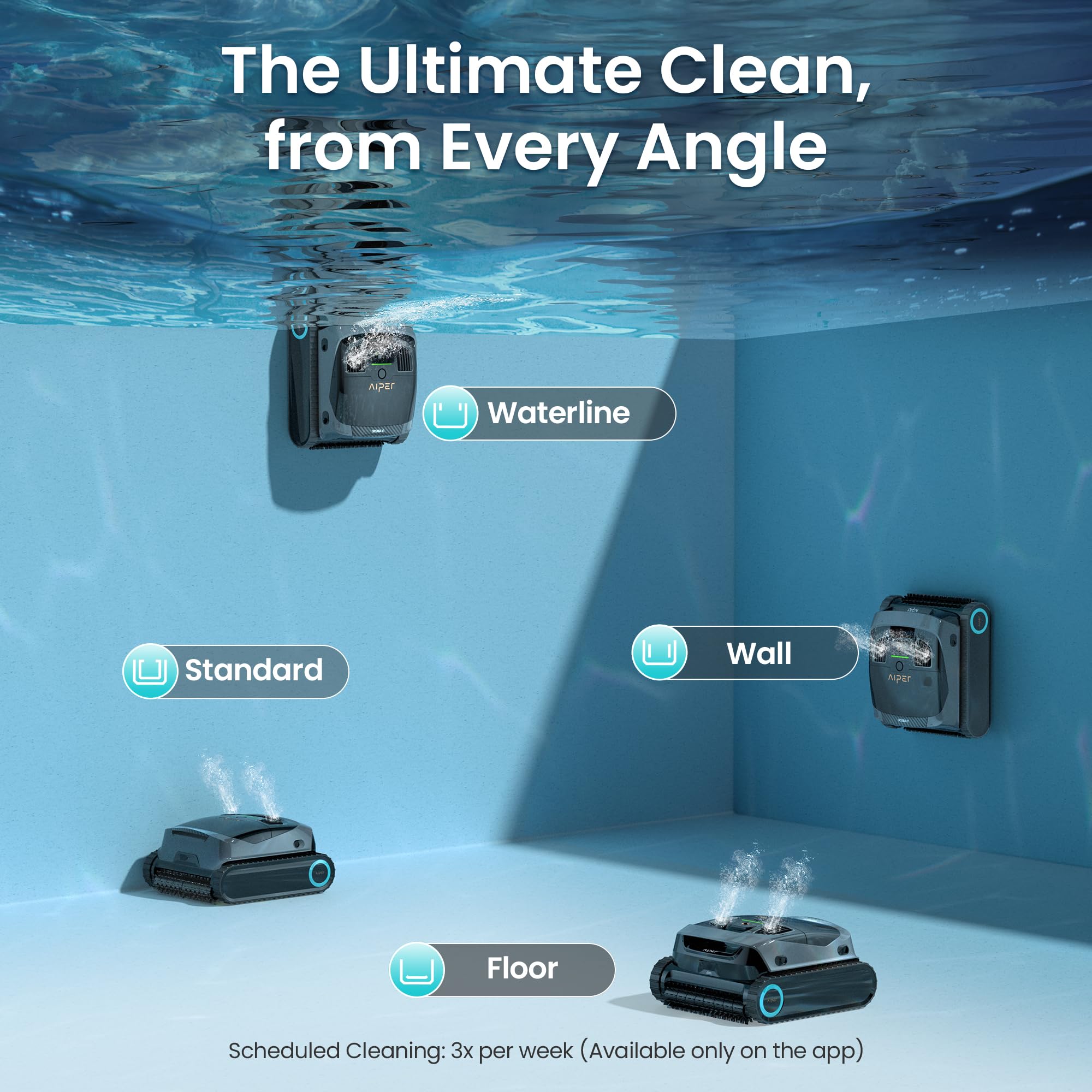 AIPER Scuba X1 Cordless Robotic Pool Cleaner, Upgraded Battery Life and Cross Pattern Smart Navigation, Horizontal Waterline Scrubbing, Ideal for Inground Pools up to 2,150 sq.ft