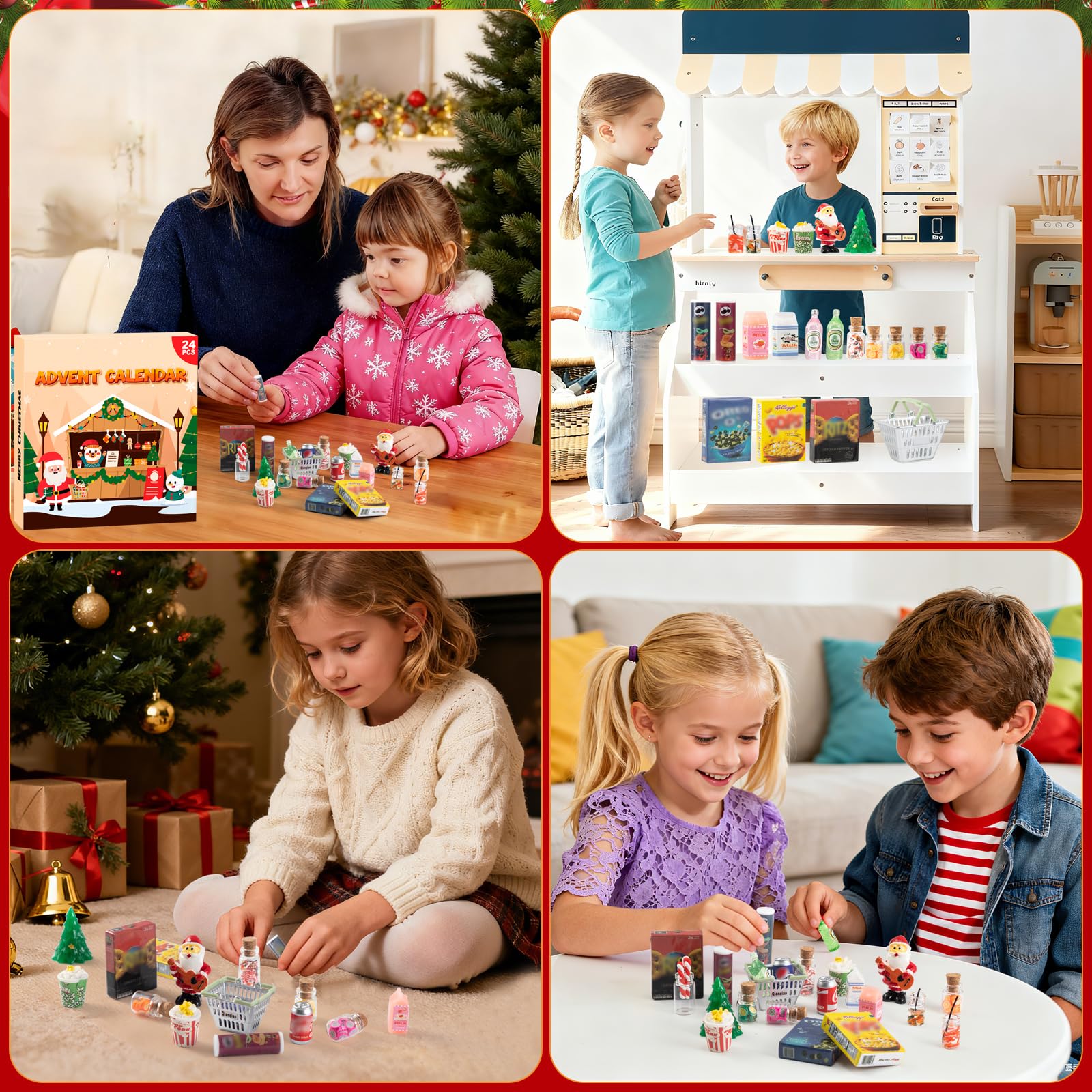 WEVOL Calendario Adviento 2025 Miniaturas para Casa de Muñecas, 24 Piezas Juguetes Miniatura Set de Comida y Bebida, Calendario de Adviento de Juguete Regalos para Niños Mayores de 3 Años — view 7