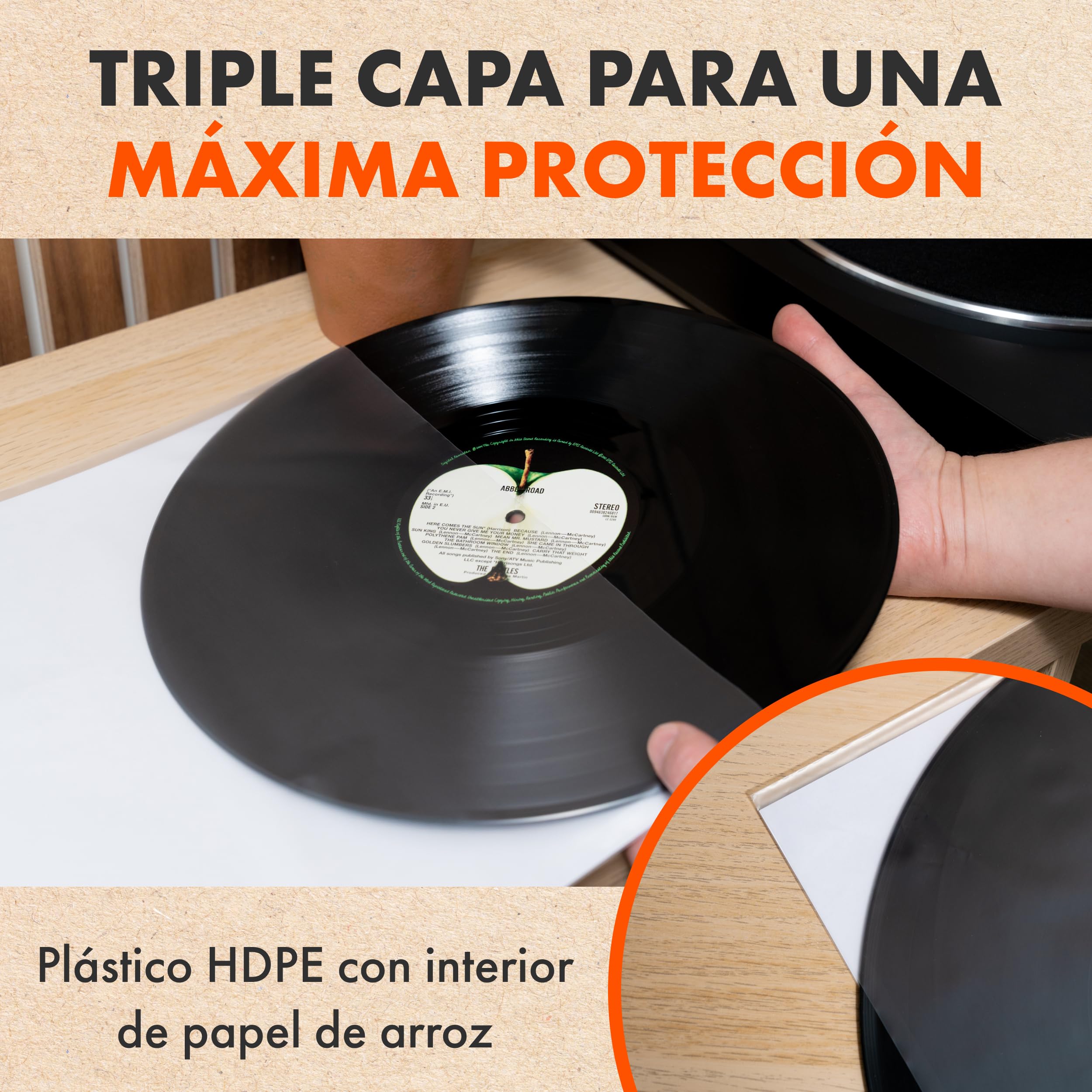 SPINCARE Fundas Interiores Vinilo LP 12" 33 RPM Antiestático Antirayaduras 100 Micras 100x