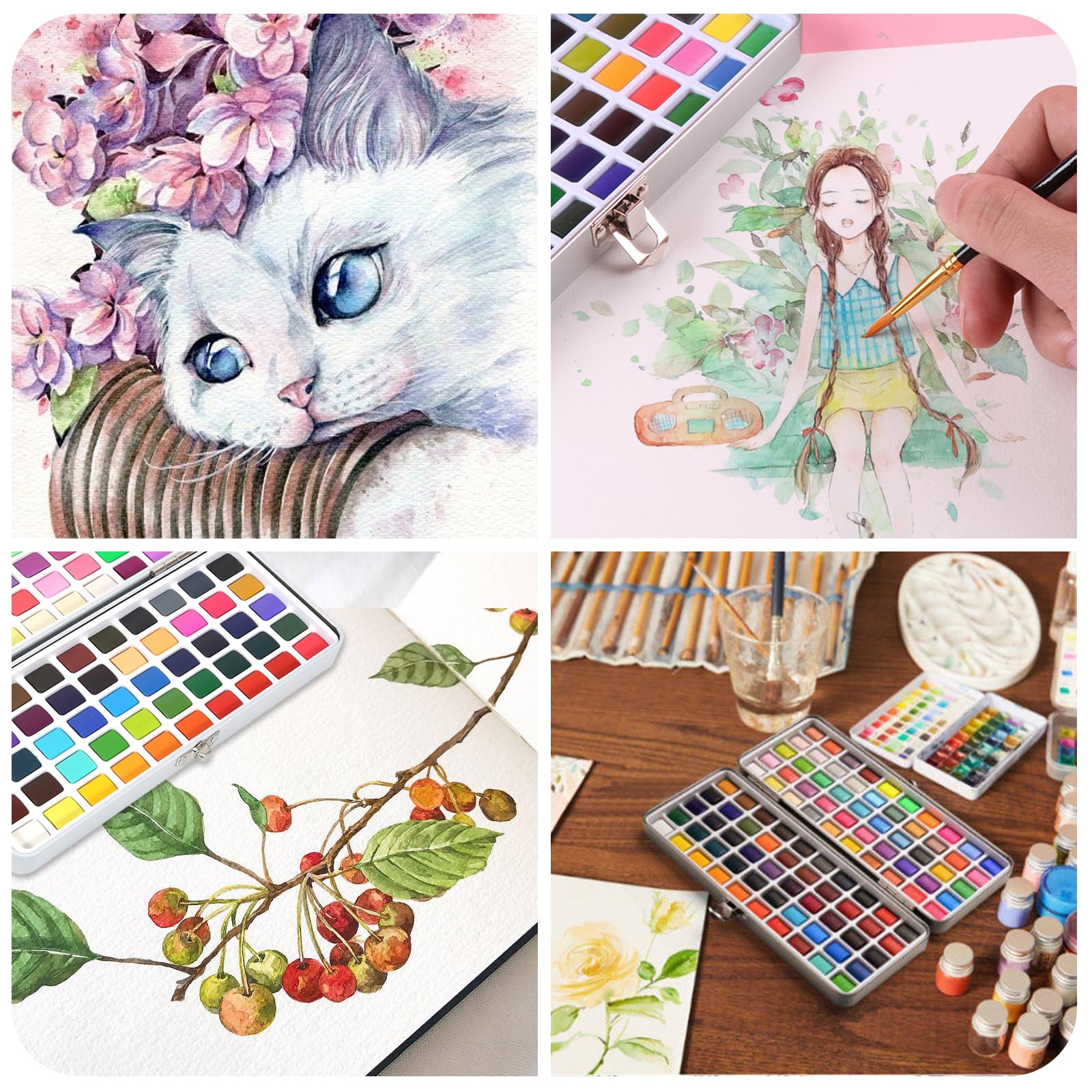 Set de Peinture Aquarelle Solide 100 Couleurs Kit Enfant Débutant
