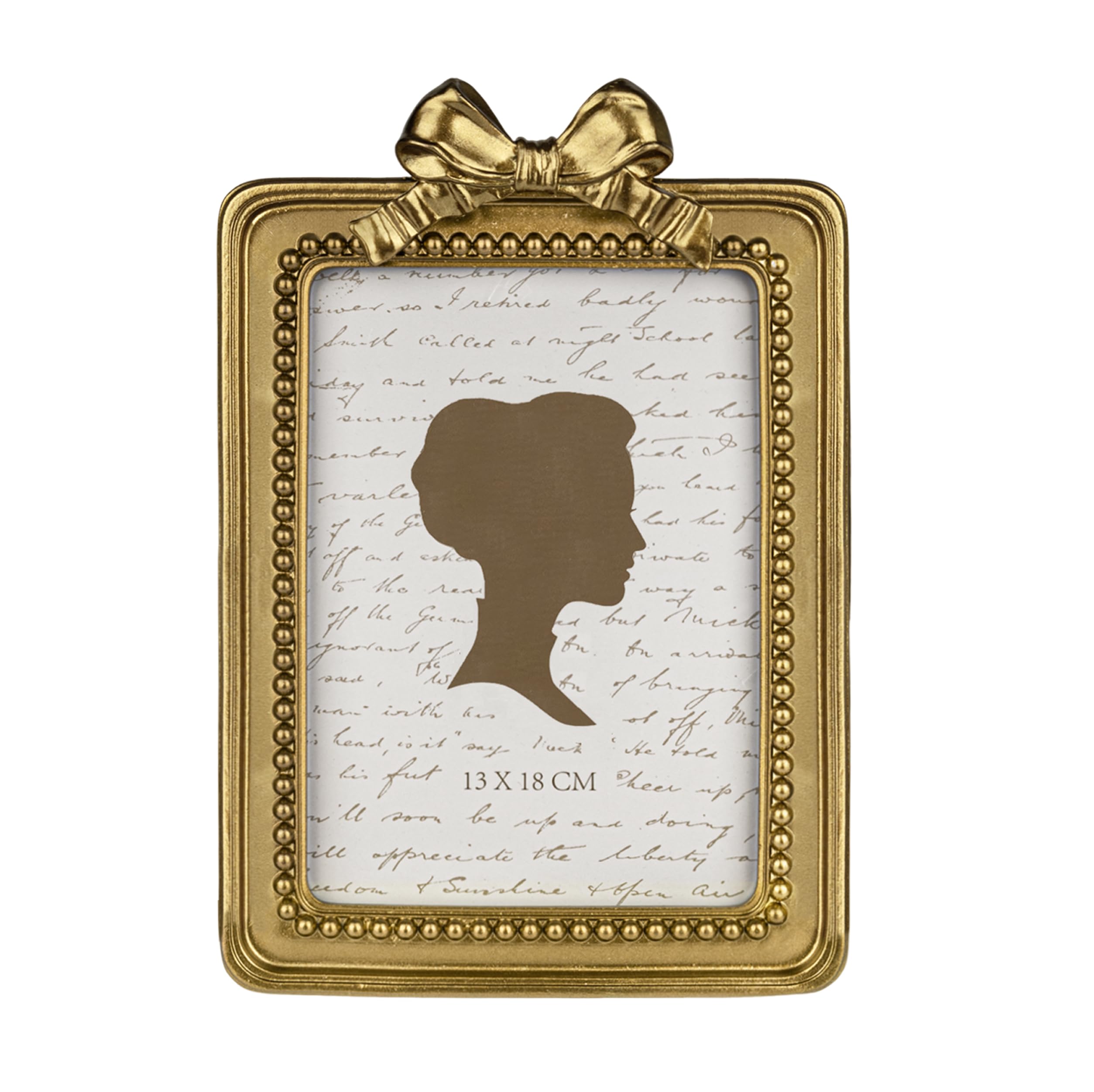 Cadre photo vintage 13x18 cm AELS en bronze doré avec nœud antique et verre