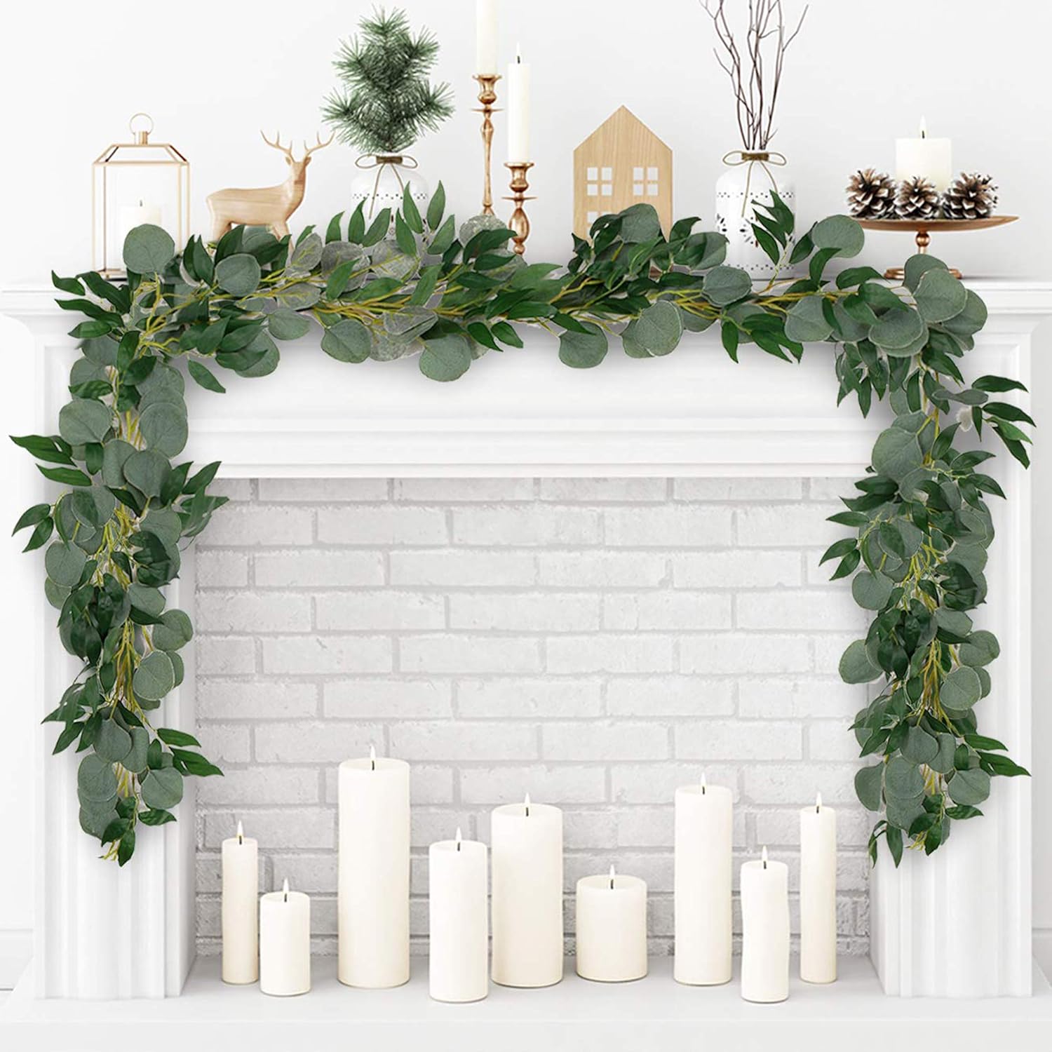 VKIZIKV 2Pcs Eucalyptus Garland, 5.9FT Greenery Garland, Artificial Faux Silver