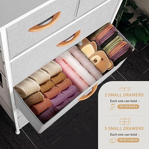 Miniatura 5 de Mifuro - Cómoda alta para dormitorio, torre organizadora de almacenamiento vertical con 7 cajones, cómoda con contenedores de tela, marco de acero,