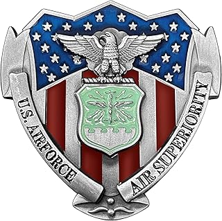 US Air Force Veteran Metal Car Emblem 3D Decals Shield Shape with Eagle, Enamel American Flag, 3M Adhesive, Car Medal Gift for Veterans and Military Supporters (USAF)