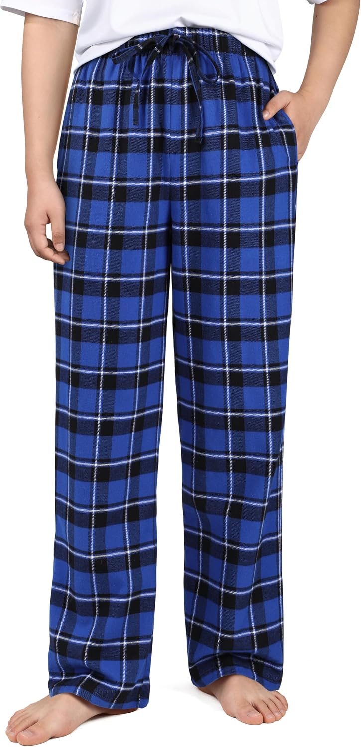 IHU Cotton Boys Pajama Pants Soft Flannel Woven Kids PJ Lounge Bottoms Buffalo Plaid Sleepwear with Drawstring and Pockets