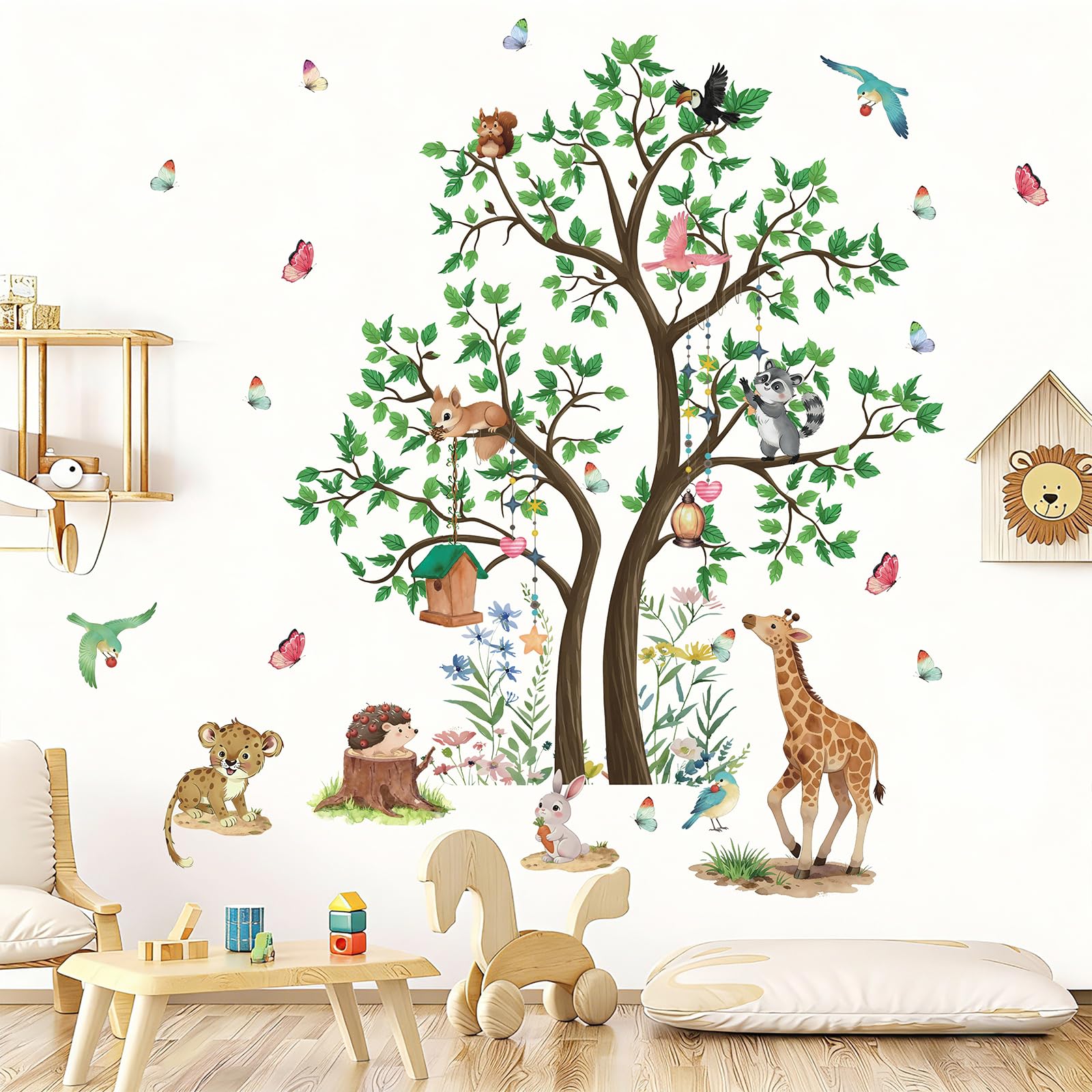 CHDITB Large Woodland Animal Forest Tree Wall Stickers Kids Bedroom Decor Birds Deer Woodland Wall Decals Baby Nursery Tree Boho Decals Sticker for Boys Girls Bedroom Living Room,90x90cm — image 1