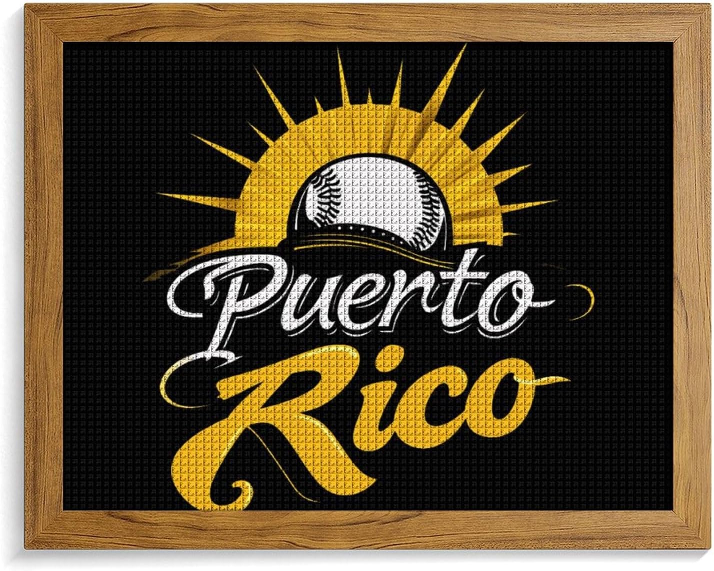 PR State Baseball Sunrise Printed Diamond 5D Painting Kits DIY Full Drill Crafts for Home Wall Decor 16x20 Inch Yellow Wood 50 * 40cm