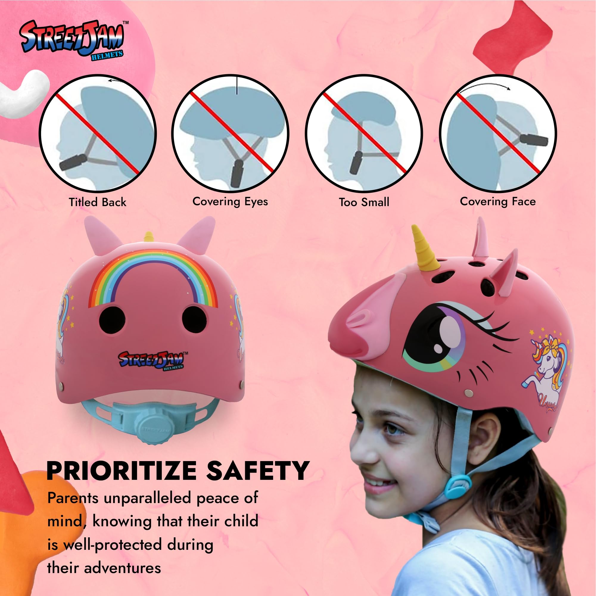 STREETJAM Magic Unicorn Open Face Sports Helmet for Kids, Hard PP Outer Shell, EPS Inner Comfort Linner case, Adjustable Strap & Adjuster Dial, Unisex Helmet for Cycling(8-13 Years, Pink) 3