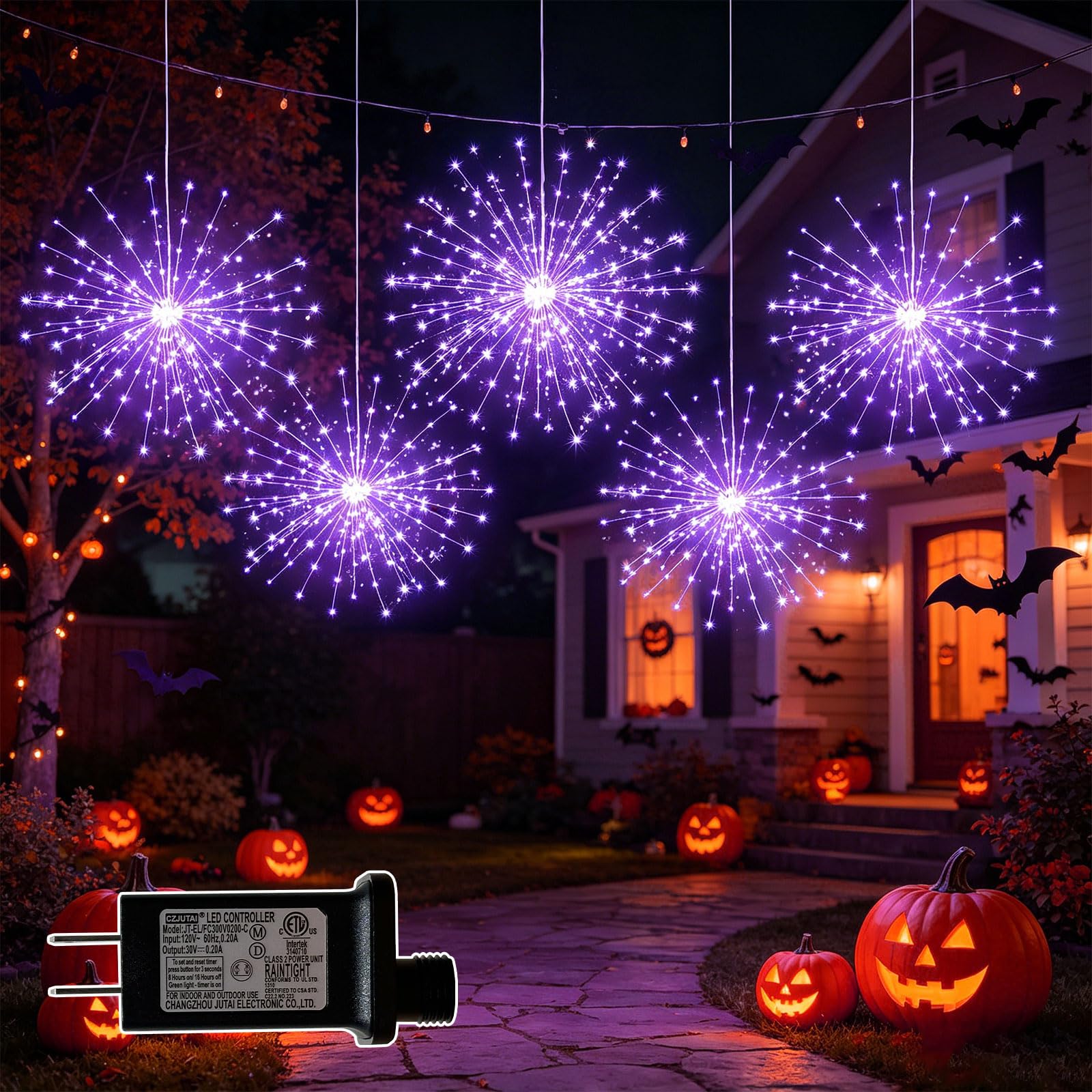 Starburst - Confezione da 5 luci a filo di rame viola da 43,2 cm, 1000 LED, impermeabili, pieghevoli, decorazione da appendere per Natale, matrimonio, patio, giardino