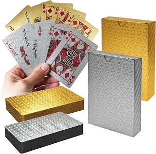 2 Stück Gold Und Silber wasserdichte Diamant Spielkarte, Waterproof Playing Cards, Plastik Pokerkarten, Poker Karten, Kunststoff Pokerkarten für Kartenspiele, Reisespiele