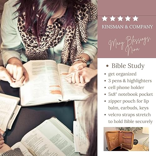 Miniatura 5 de Kinsman & Company Fundas grandes para la Biblia para mujer con bolsillos, funda de transporte de la Biblia King James para mujer, funda de cuero