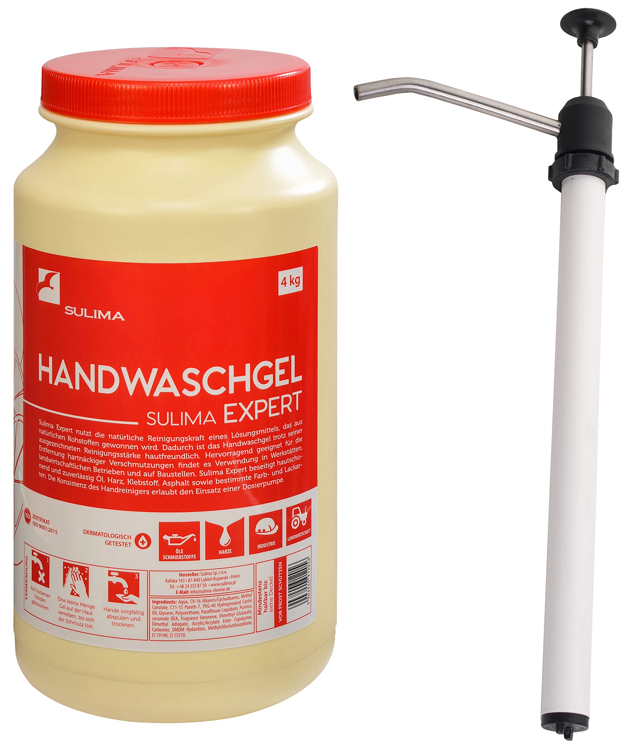 Sulima EXPERT - Handwaschpaste 4 kg mit Spender | SET: 4 Liter Profi Handreiniger für Werkstatt, Handwerk und Landwirtschaft + passende Dosierpumpe