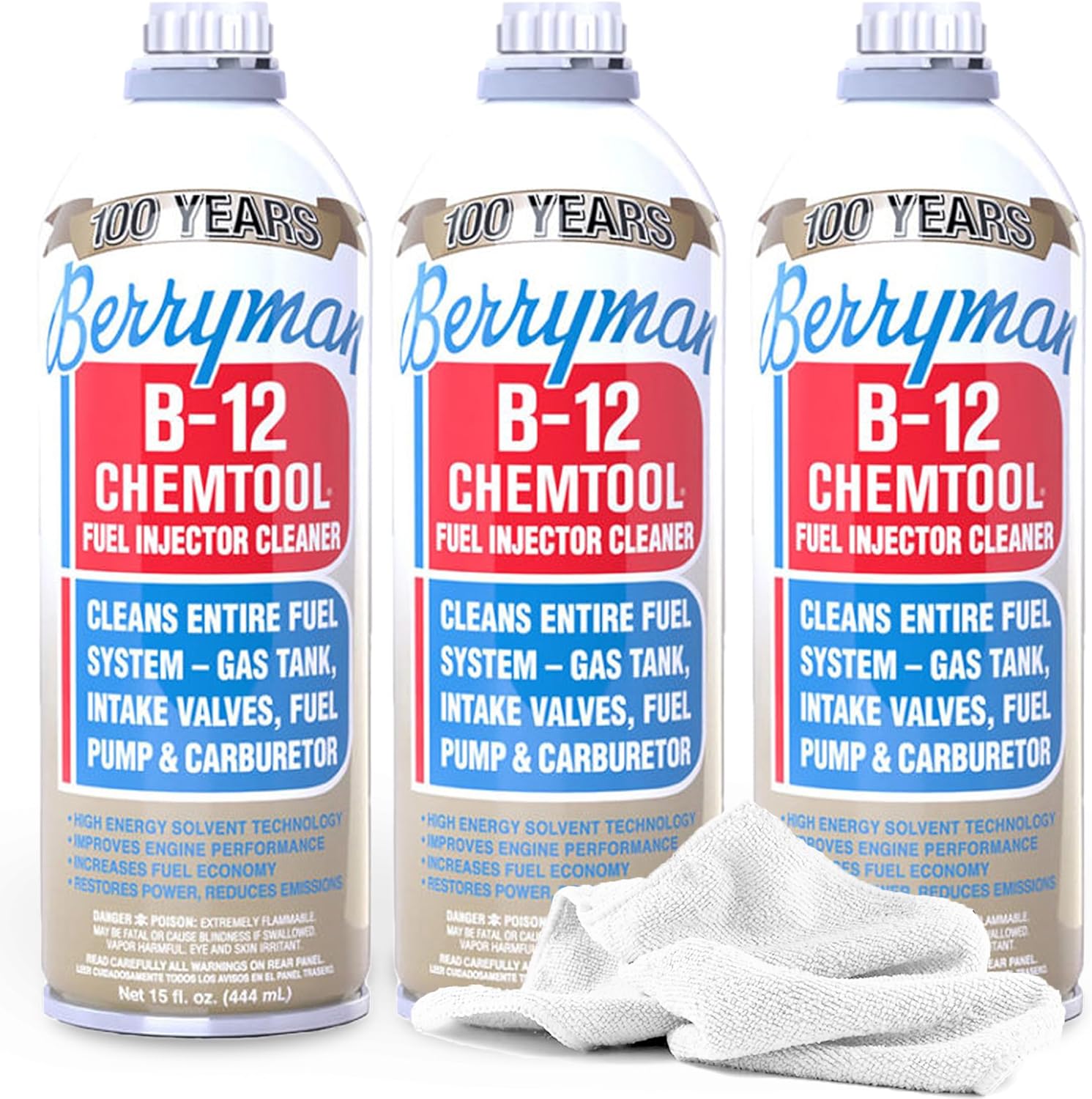 Berryman B-12 Chemtool 0116 (3 Pack) - Fuel Injector Cleaner, 15oz Towel | Carburetor & Fuel System Cleaner Additive for Cars