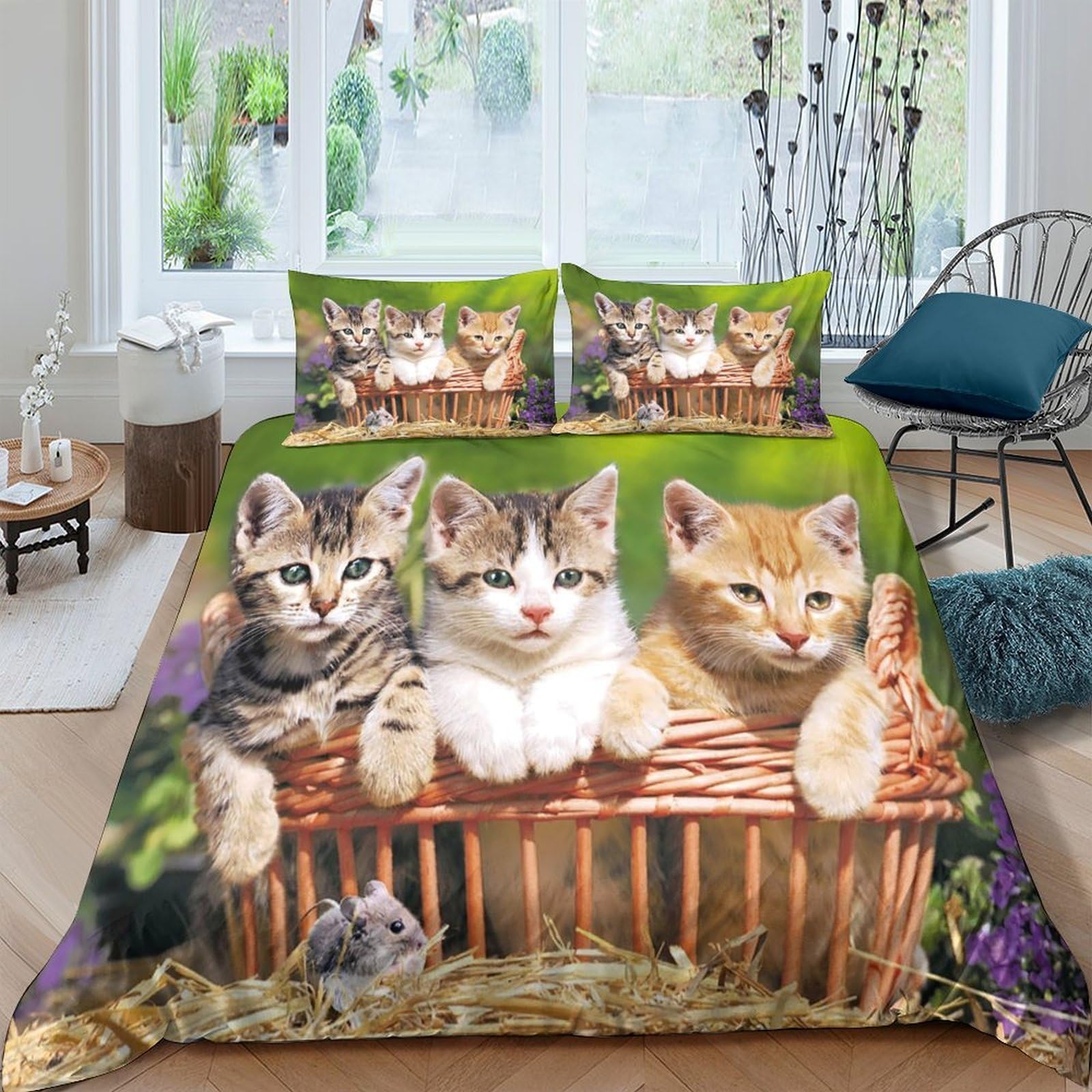 Ctjqhvkz Style-8 3D Printed Cute Cat Basket Fitted Sheet Microfiber Soft Breathable Kitten Bed Cover For Bedroom Dorm Decor Single（135X200cm）