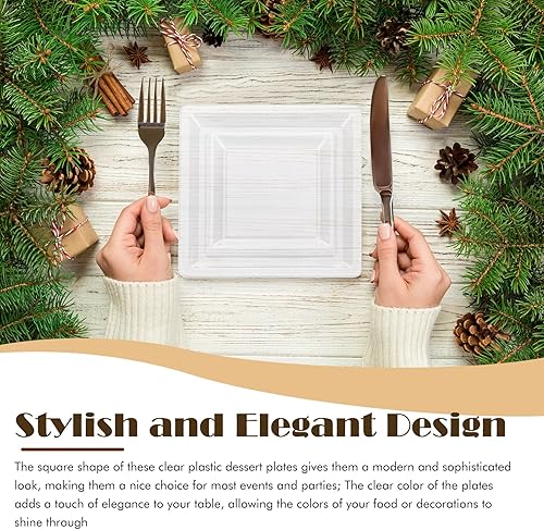 Miniatura 3 de 100 platos cuadrados de plástico transparente de 6.5 pulgadas y 9.5 pulgadas, platos desechables transparentes duros y transparentes, platos de